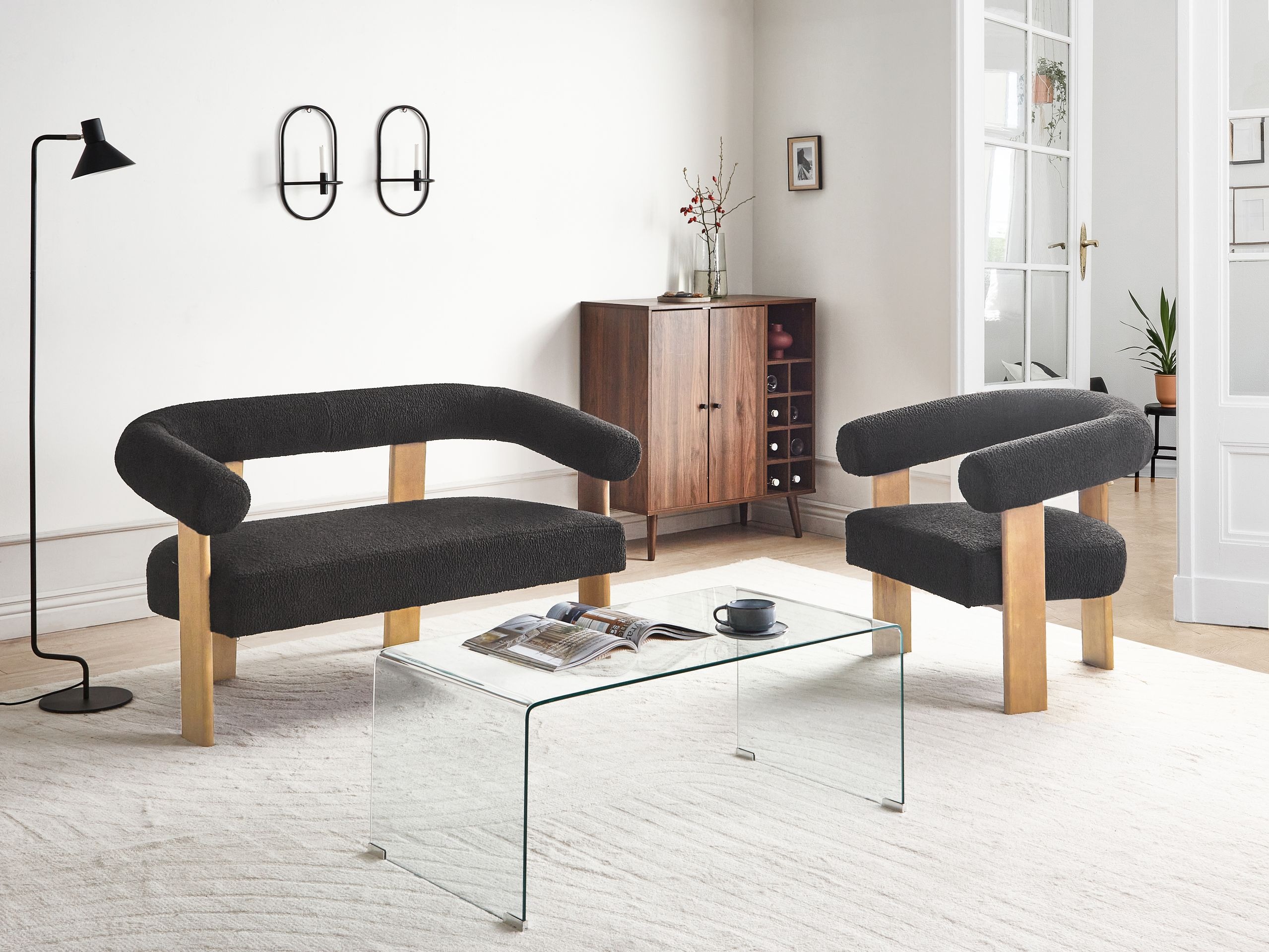 Komplet oblazinjenega pohištva Berwyn 2710 (Črna + Svetel les)