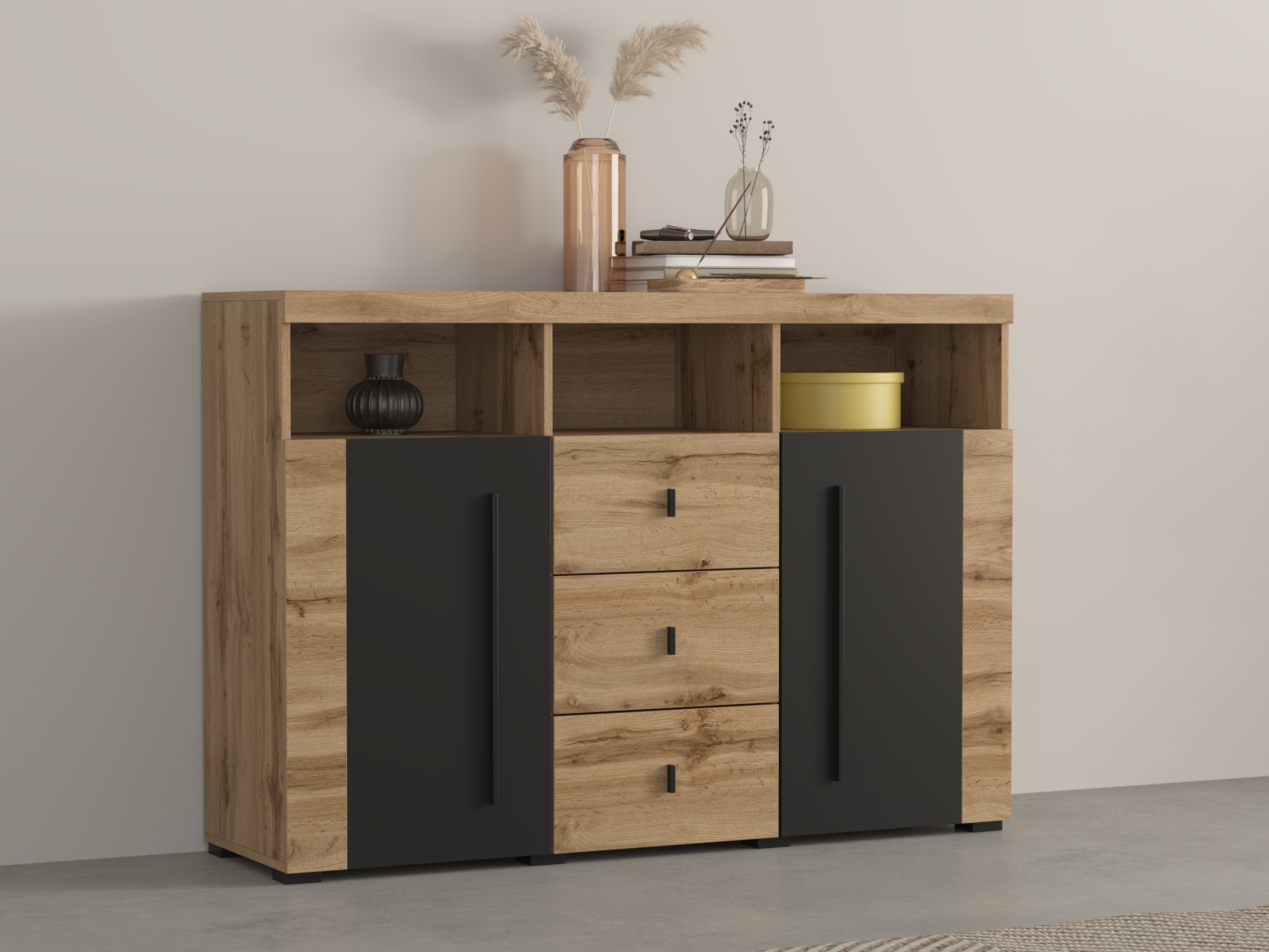 Komoda Sorciro 101 (Črna + Wotan hrast)