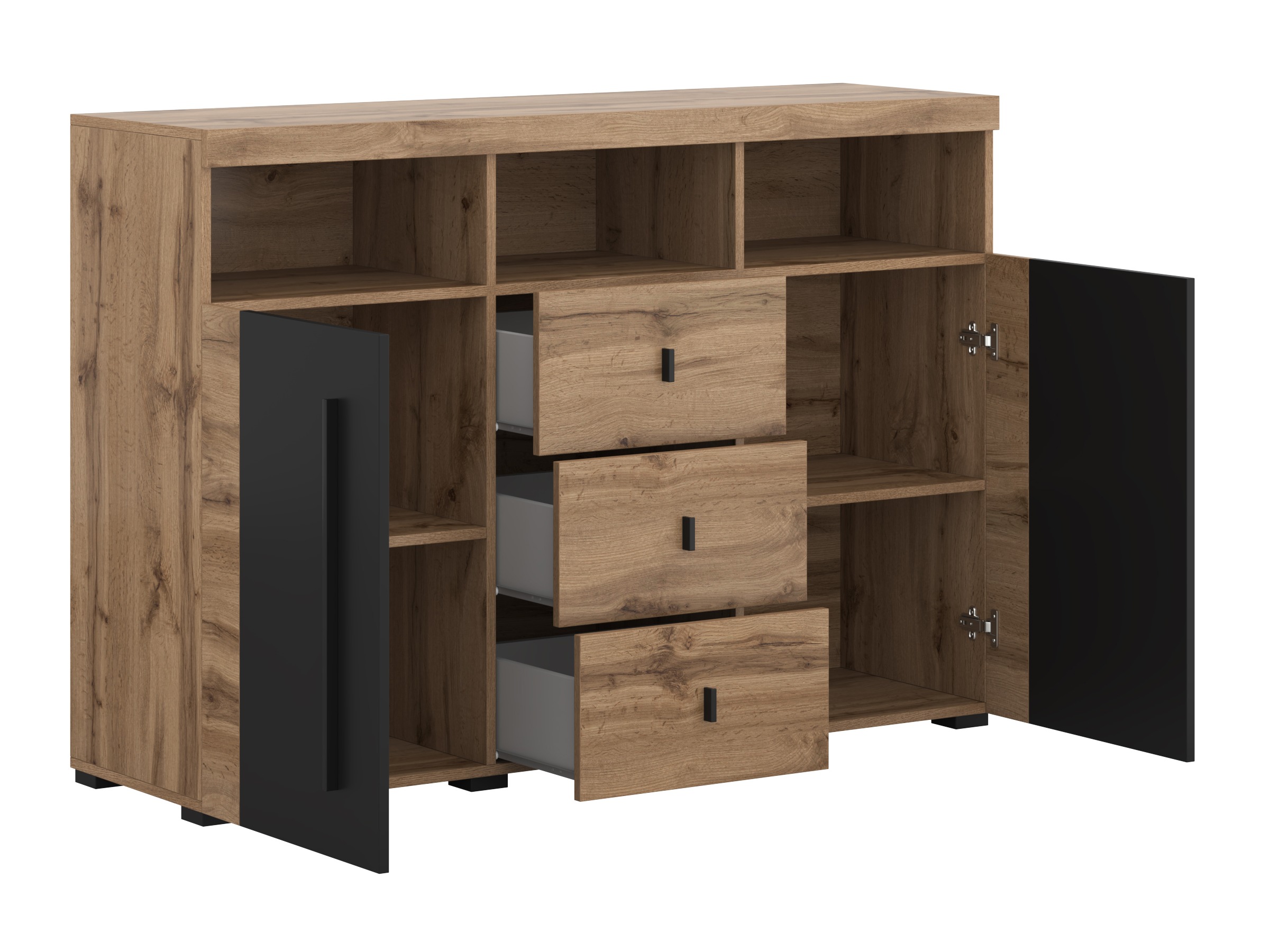 Komoda Sorciro 101 (Črna + Wotan hrast)