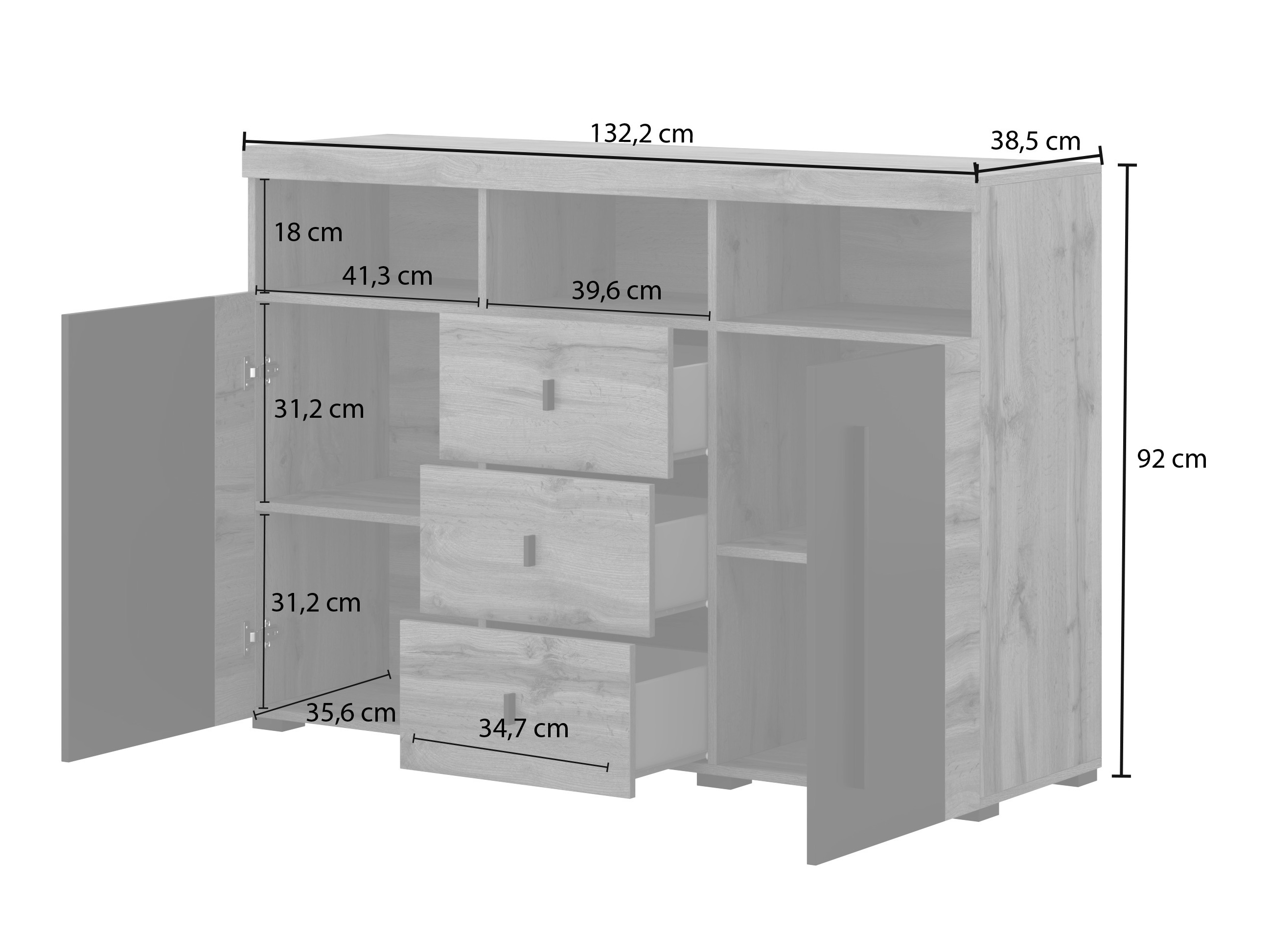 Komoda Sorciro 101 (Črna + Wotan hrast)