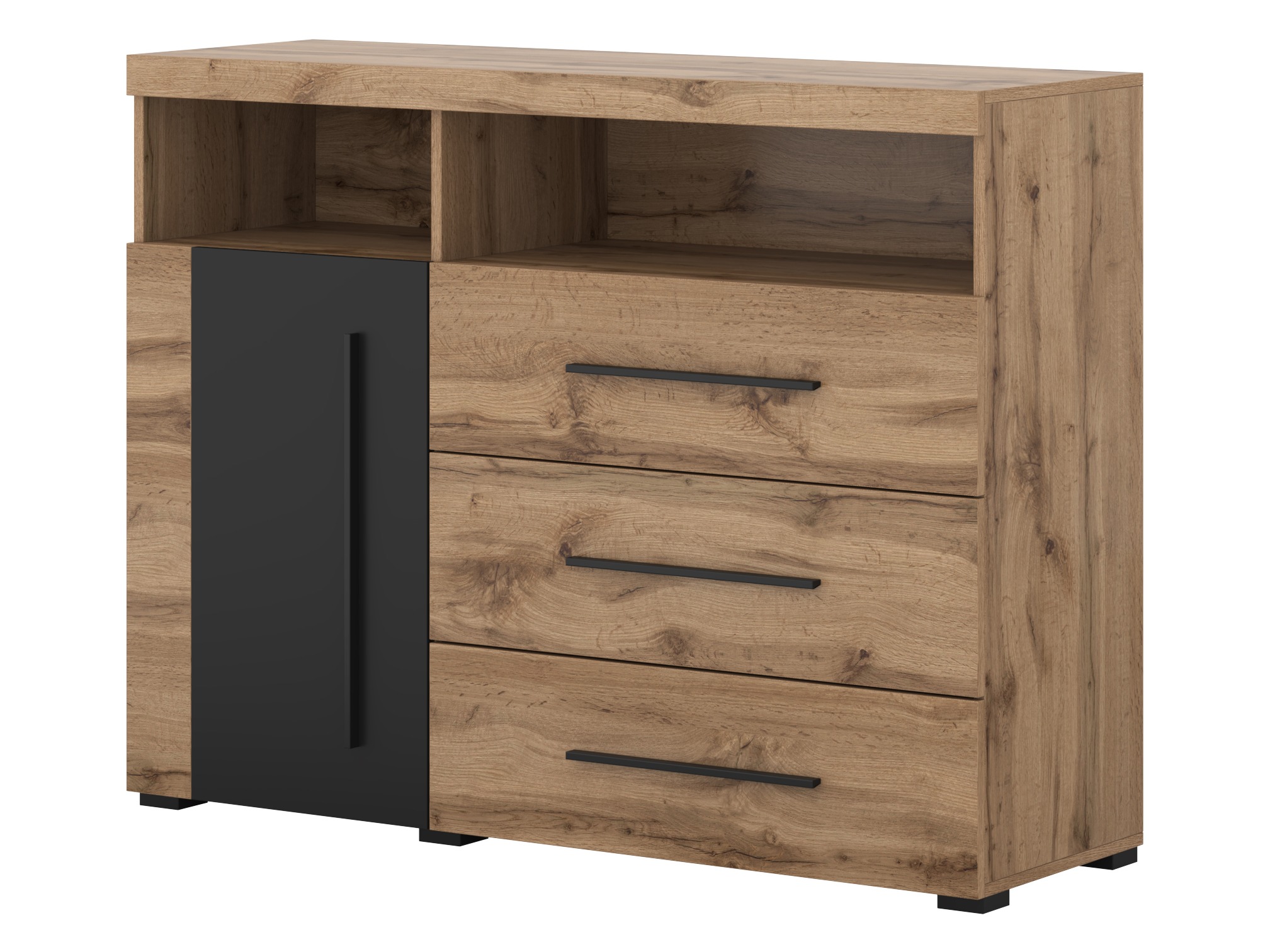 Komoda Sorciro 102 (Črna + Wotan hrast)