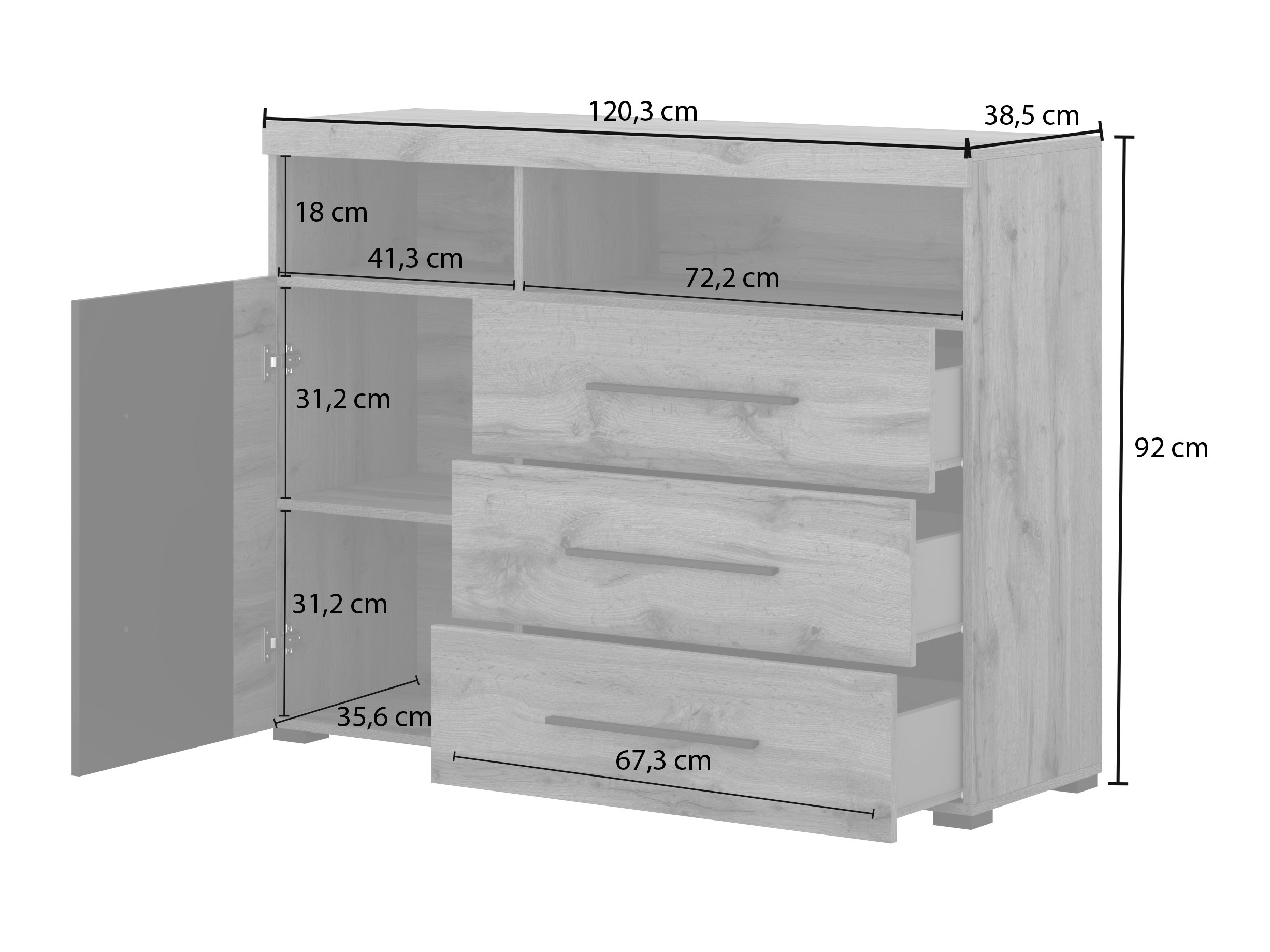 Komoda Sorciro 102 (Črna + Wotan hrast)