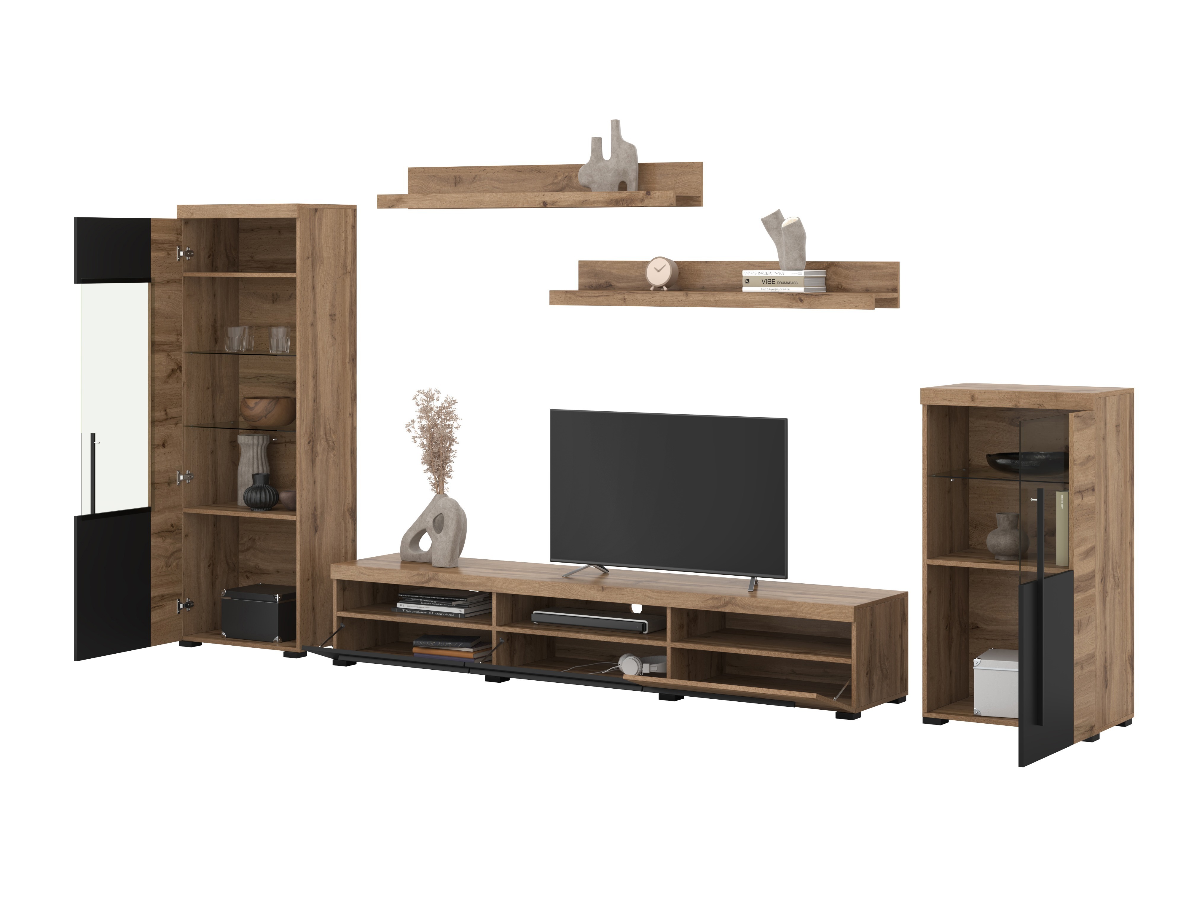 Komplet za dnevno sobo Sorciro 103 (Črna + Wotan hrast)