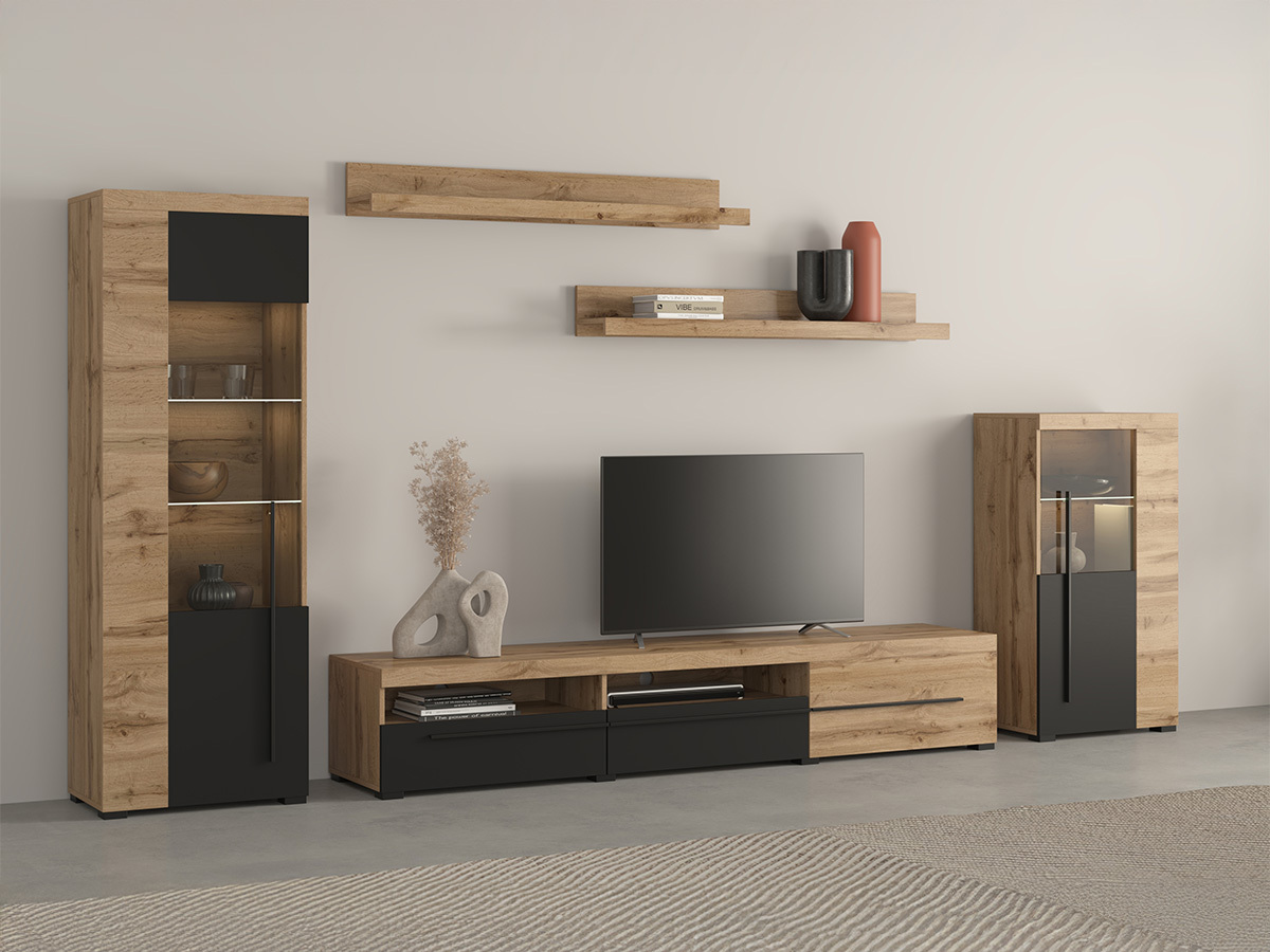 Komplet za dnevno sobo Sorciro 103 (Črna + Wotan hrast)