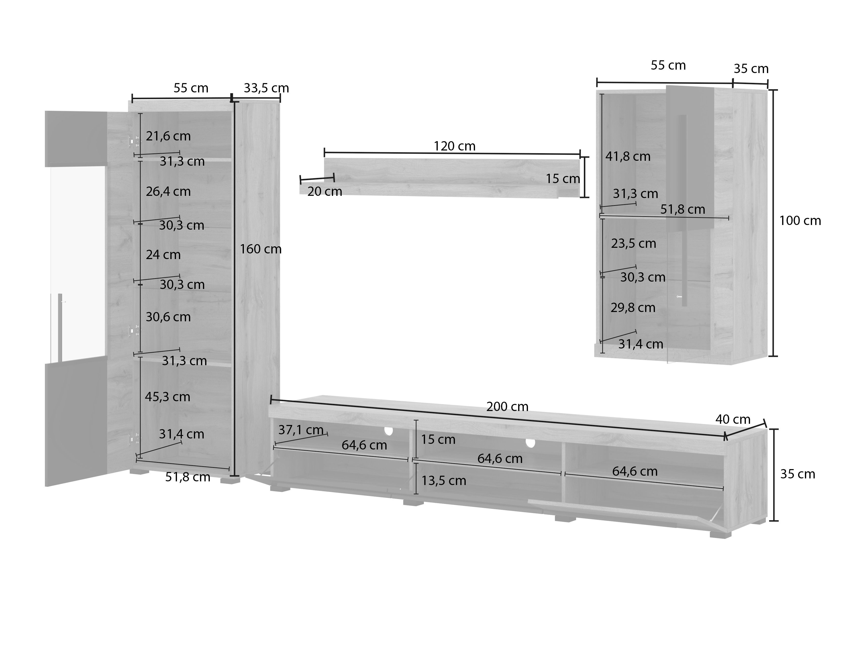 Komplet za dnevno sobo Sorciro 105 (Oreh + Temen hrast)