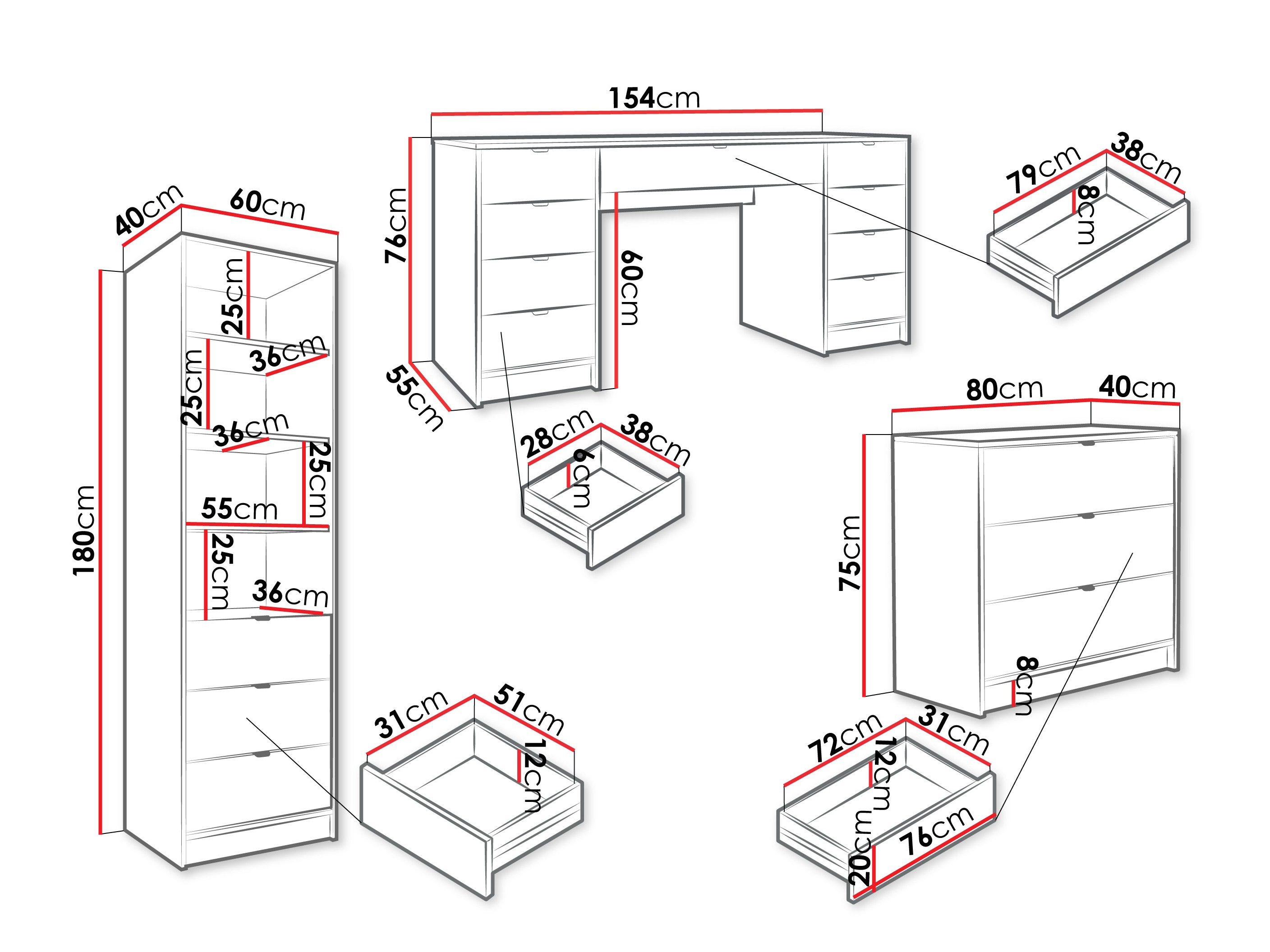 Komplet za domačo pisarno Comfivo Larmire 121 (Bela)