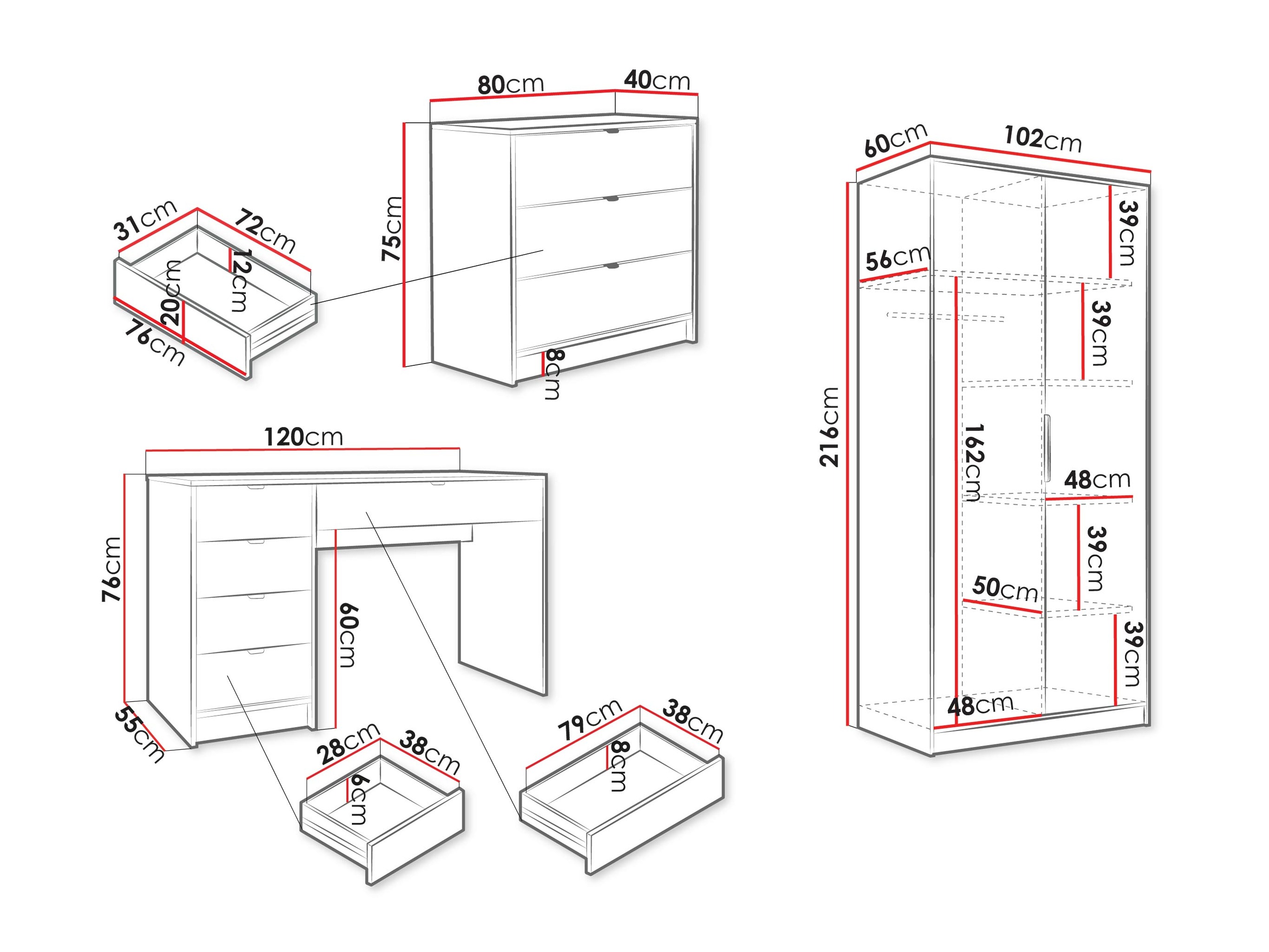 Komplet za domačo pisarno Comfivo Larmire 123 (Bela)