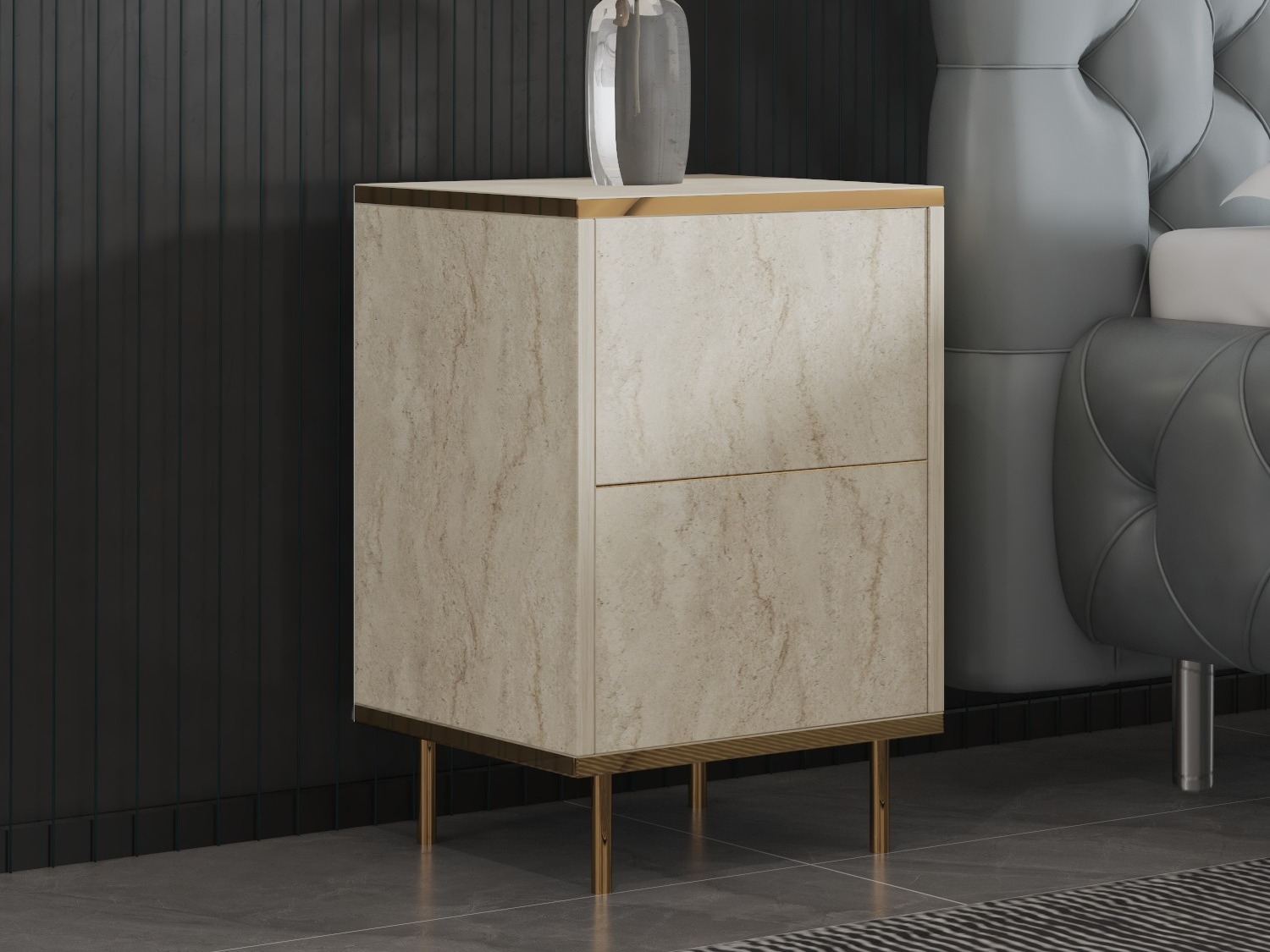 Nočna omarica Kailua 2575 (Svetla Travertine + Zlata)