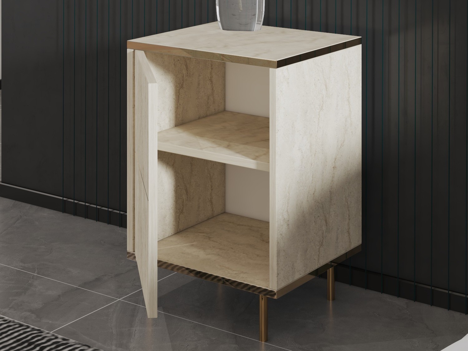 Nočna omarica Kailua 2575 (Svetla Travertine + Zlata)