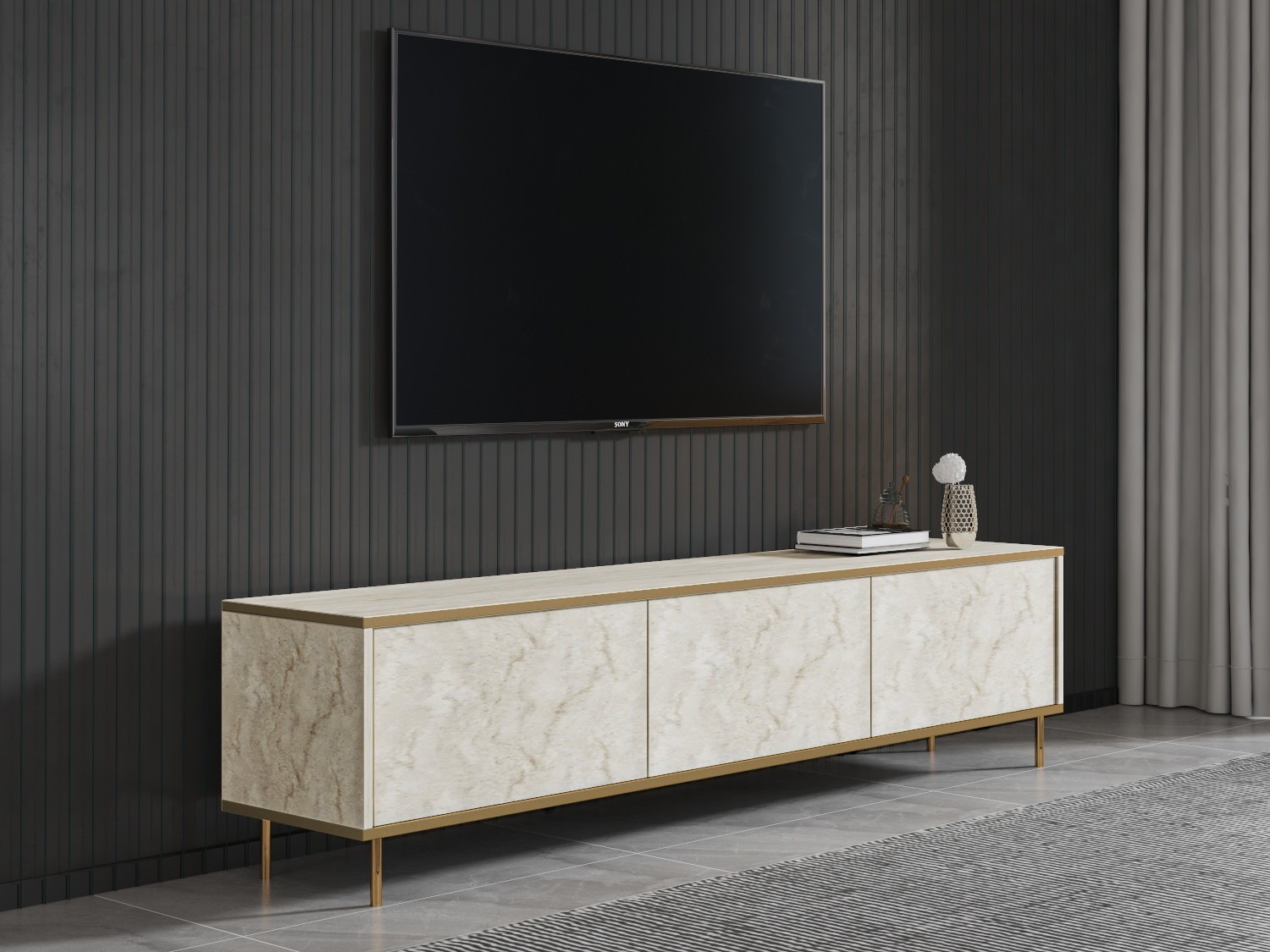 TV-omarica Kailua 2573 (Svetla Travertine + Zlata)