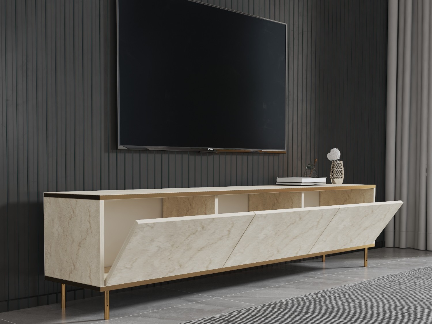 TV-omarica Kailua 2573 (Svetla Travertine + Zlata)