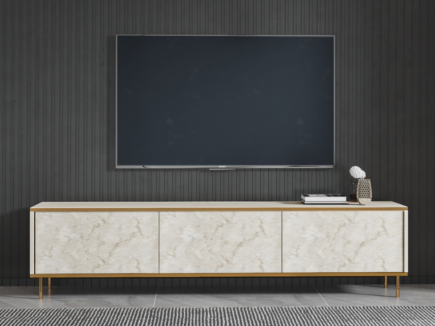 TV-omarica Kailua 2573 (Svetla Travertine + Zlata)