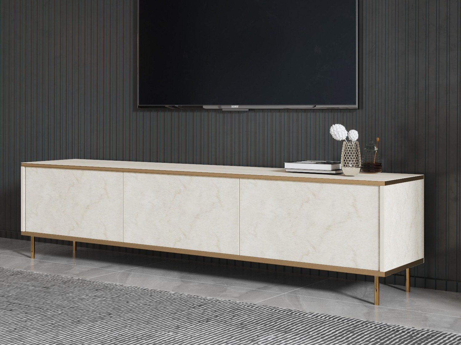 TV-omarica Kailua 2573 (Svetla Travertine + Zlata)