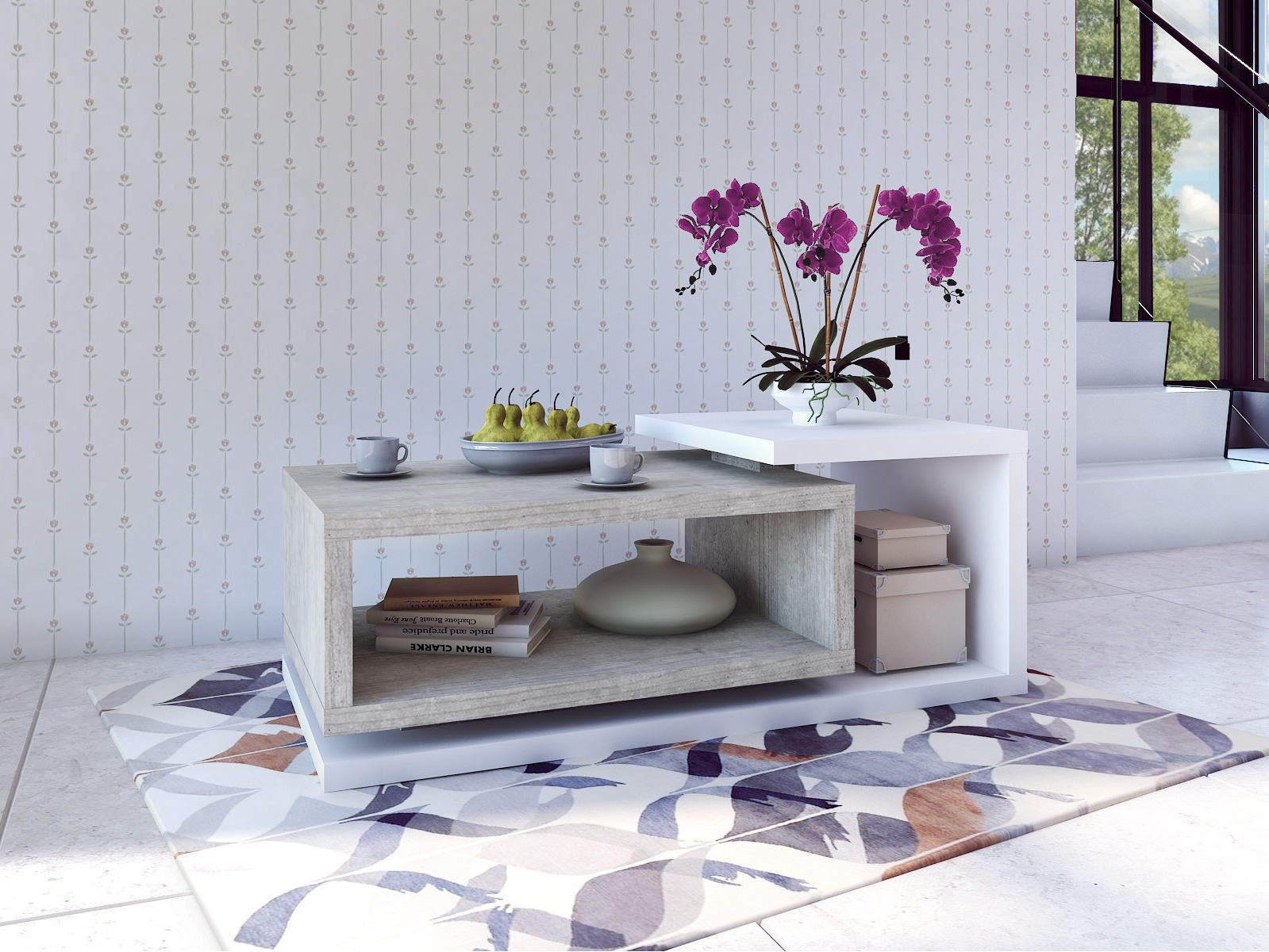 Klubska mizica Lutiva 104 (Bela + Beton)