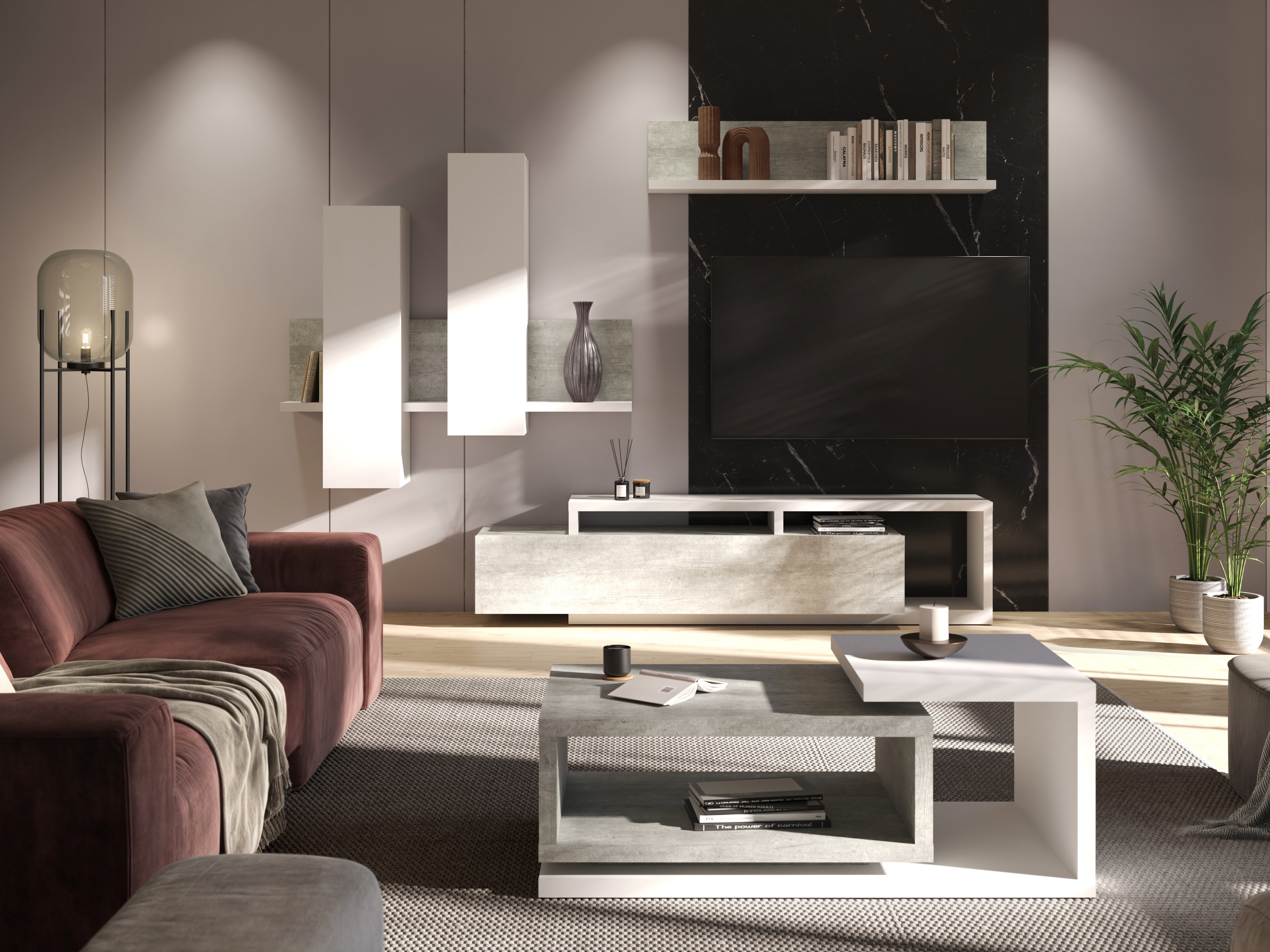 Klubska mizica Lutiva 104 (Bela + Beton)