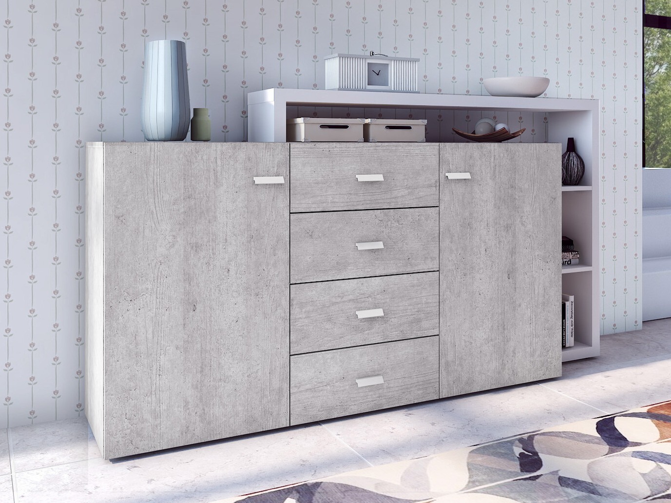 Komoda Lutiva 106 (Bela + Beton)