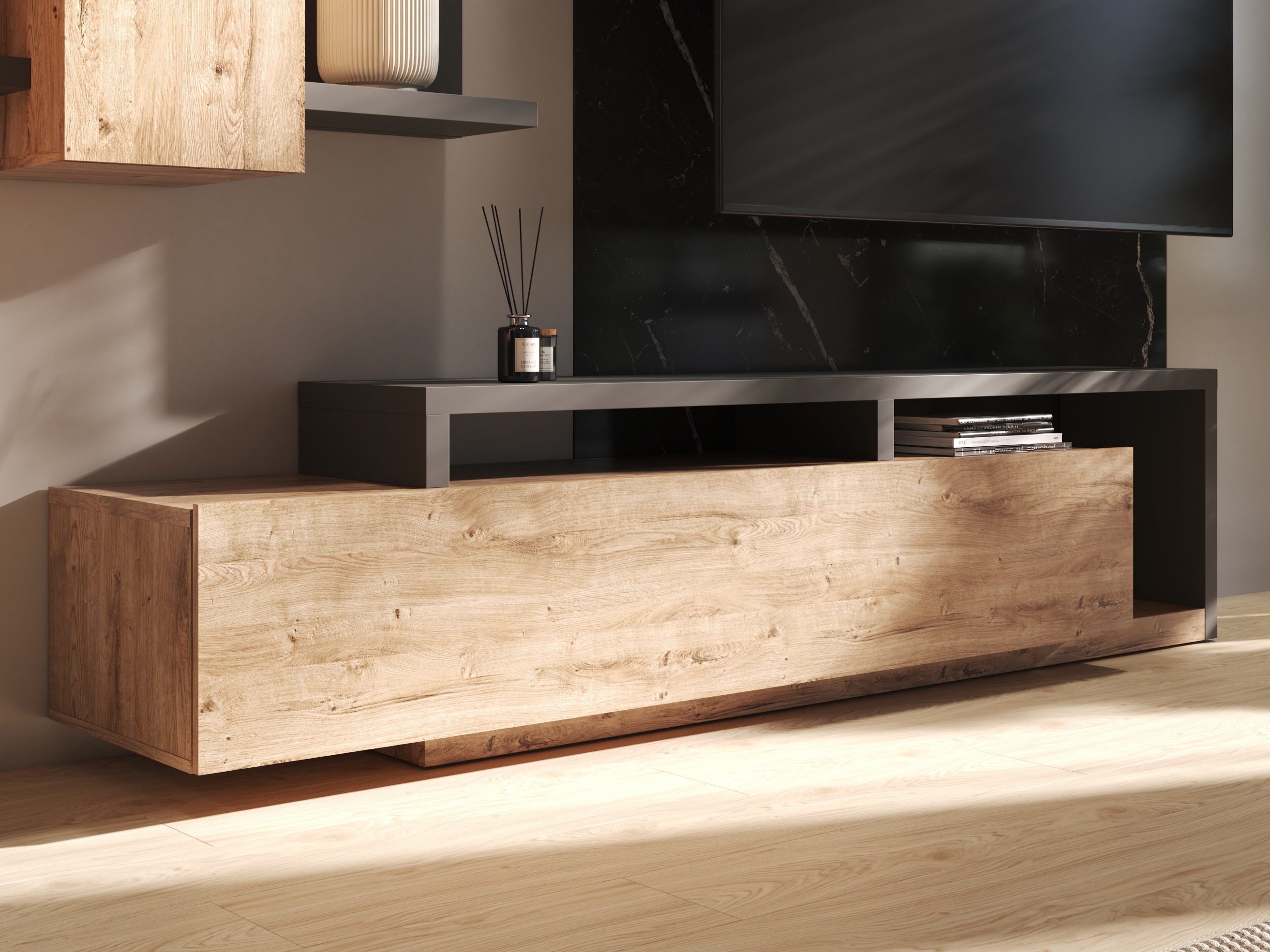 TV-omarica Lutiva 103 (Antracit + Ribbec hrast)