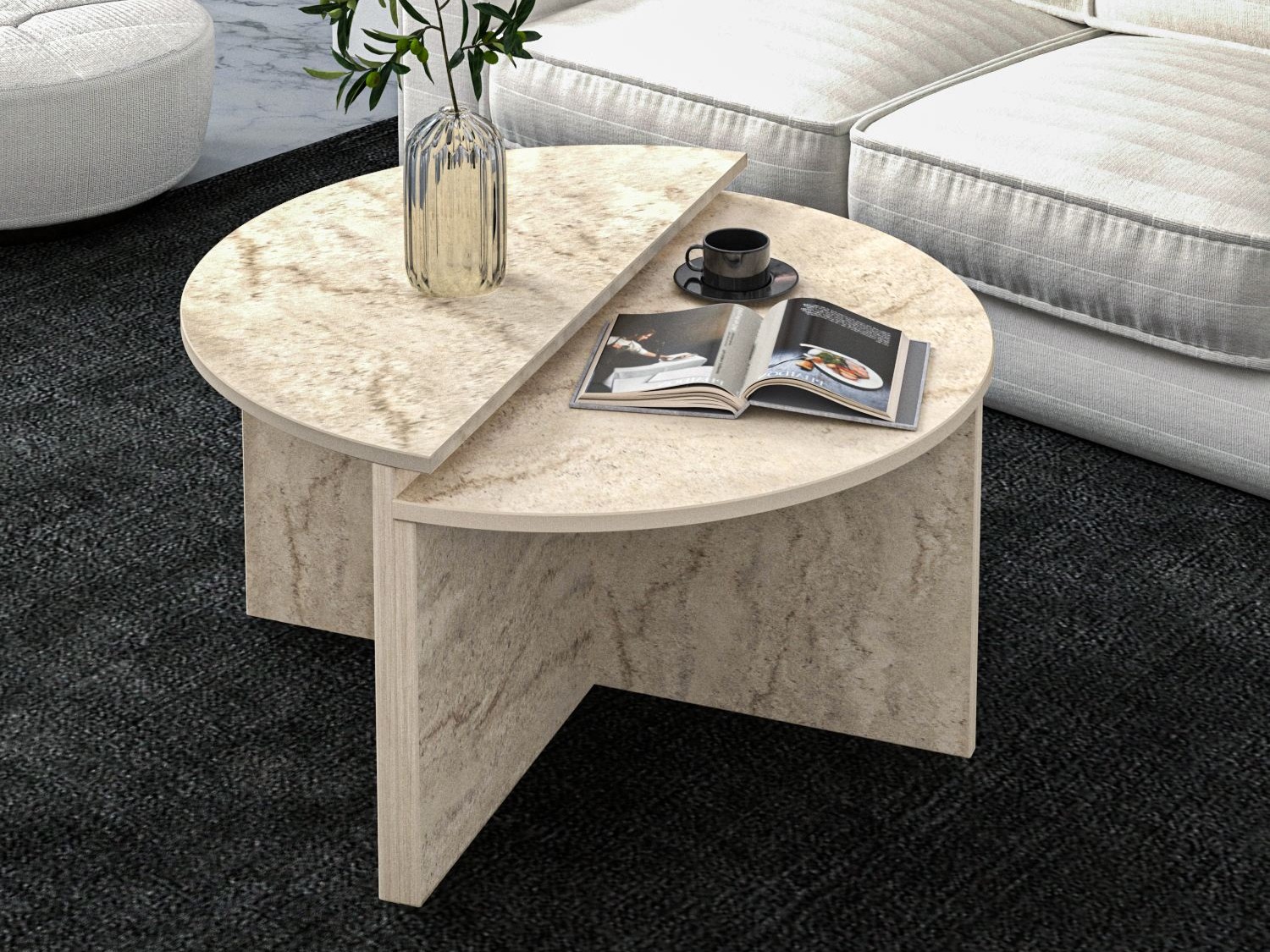 Komplet klubskih mizic Kailua 2581 (Svetla Travertine)