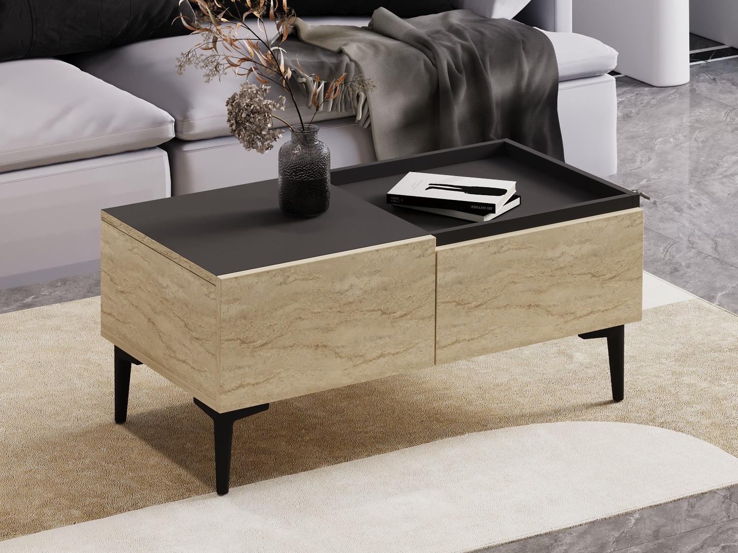 Klubska mizica Kailua 2586 (Svetla Travertine + Antracit)