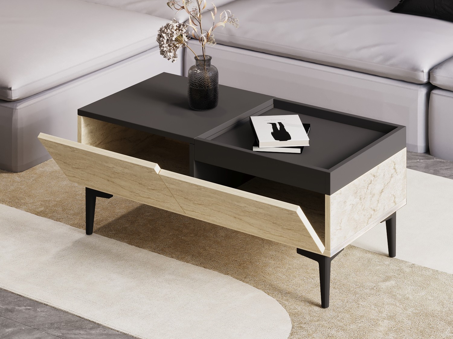 Klubska mizica Kailua 2586 (Svetla Travertine + Antracit)