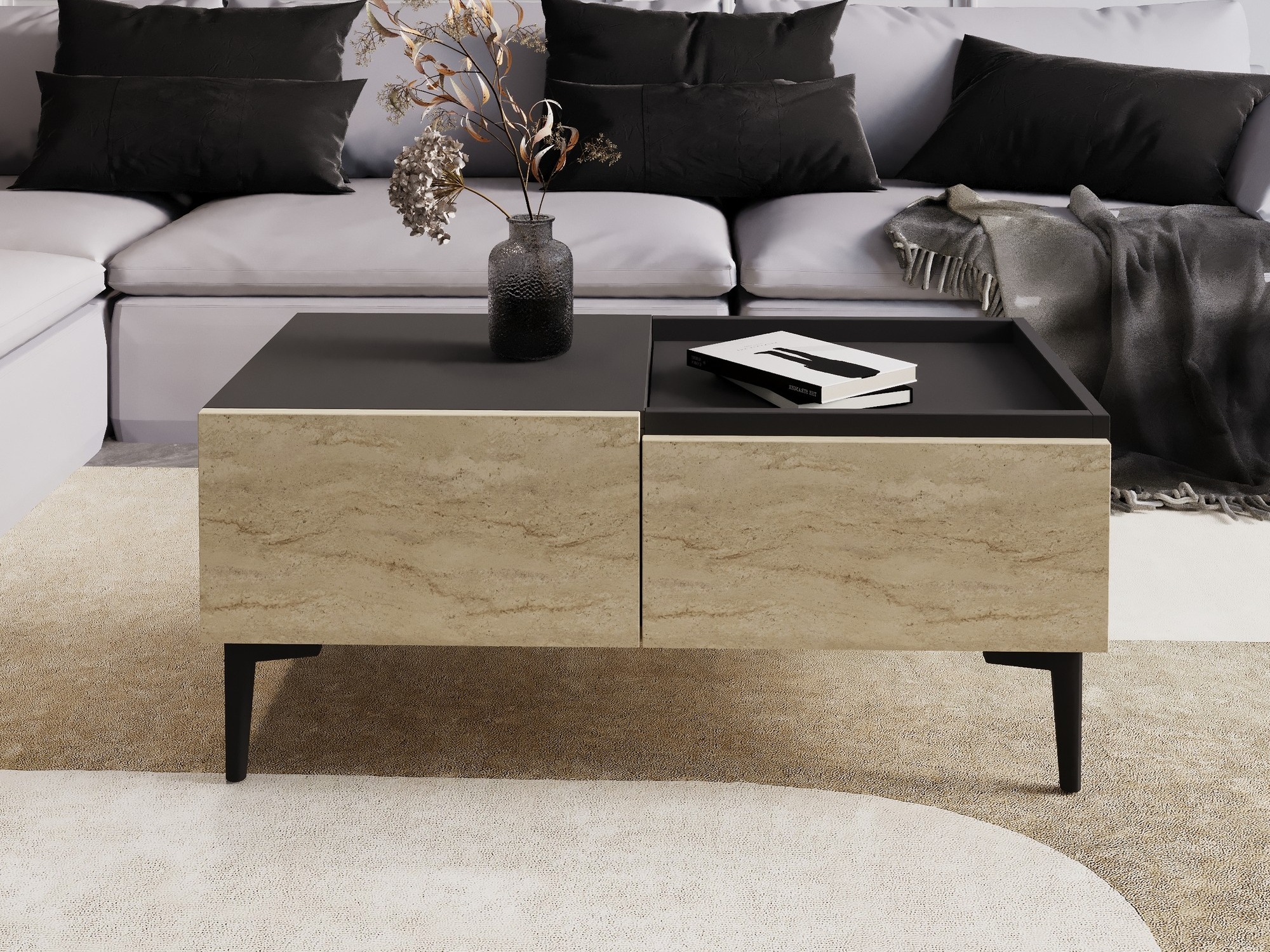 Klubska mizica Kailua 2586 (Svetla Travertine + Antracit)