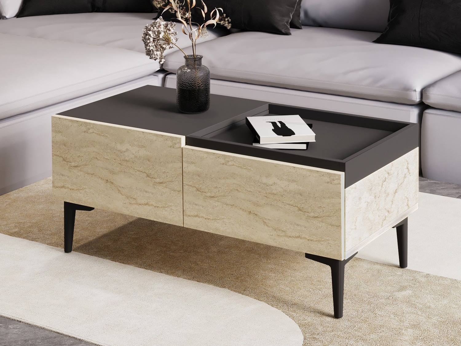 Klubska mizica Kailua 2586 (Svetla Travertine + Antracit)