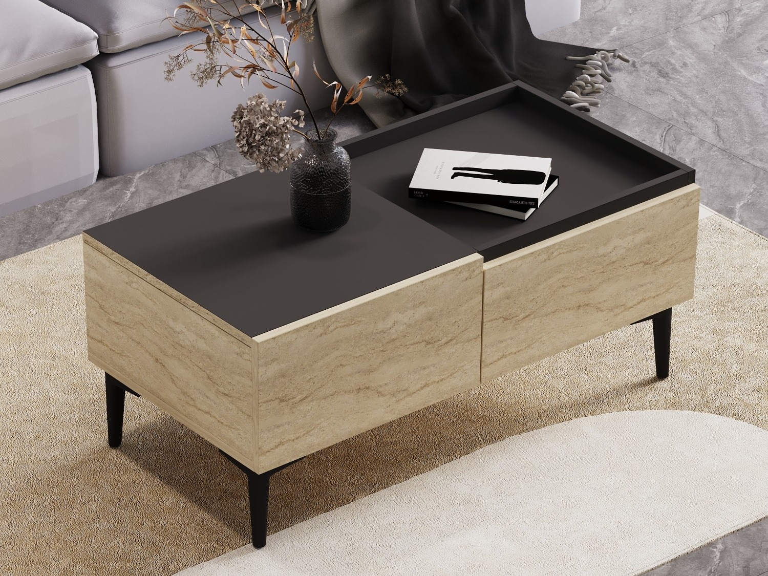 Klubska mizica Kailua 2586 (Svetla Travertine + Antracit)