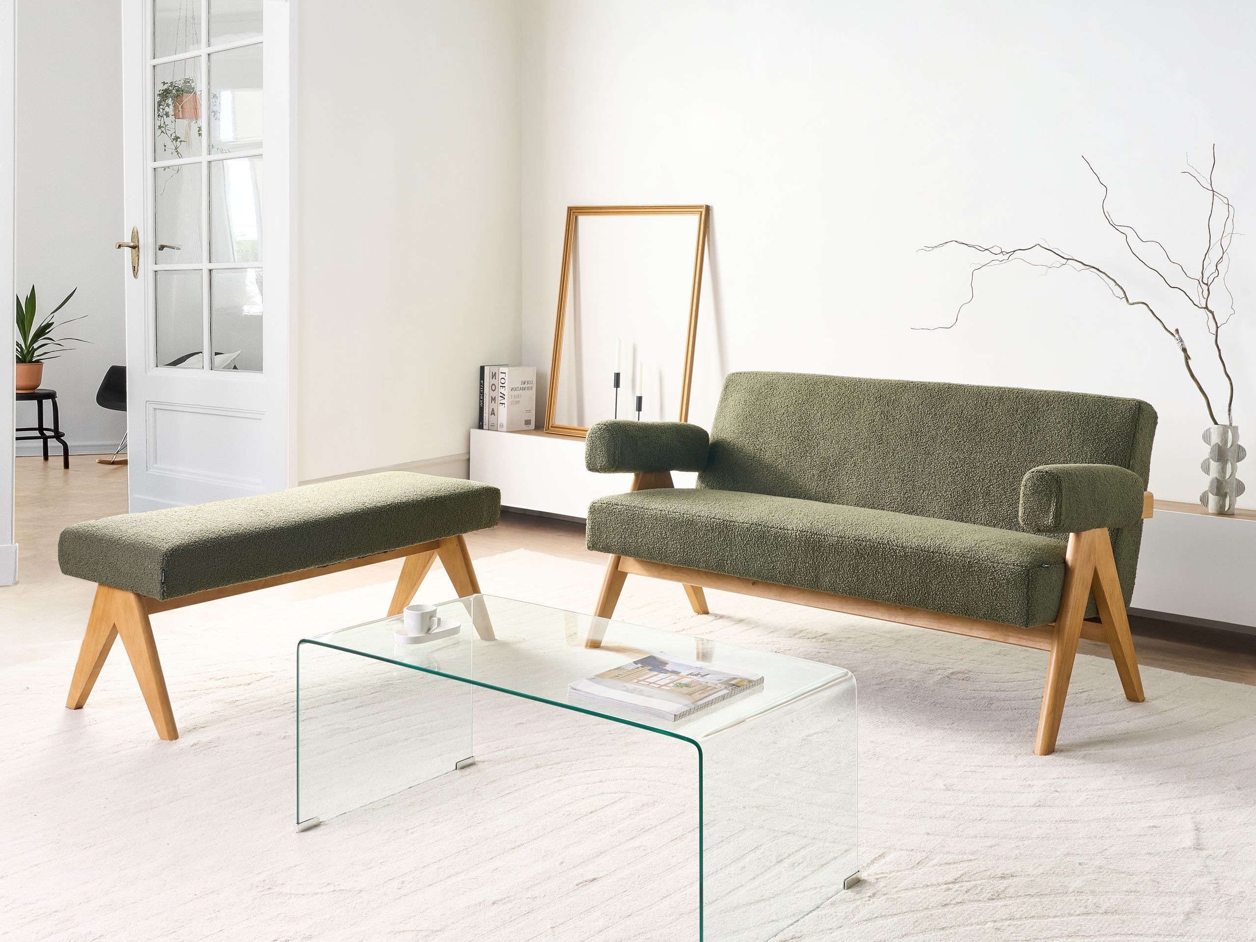 Komplet oblazinjenega pohištva Berwyn 2715 (Zelena + Svetel les)