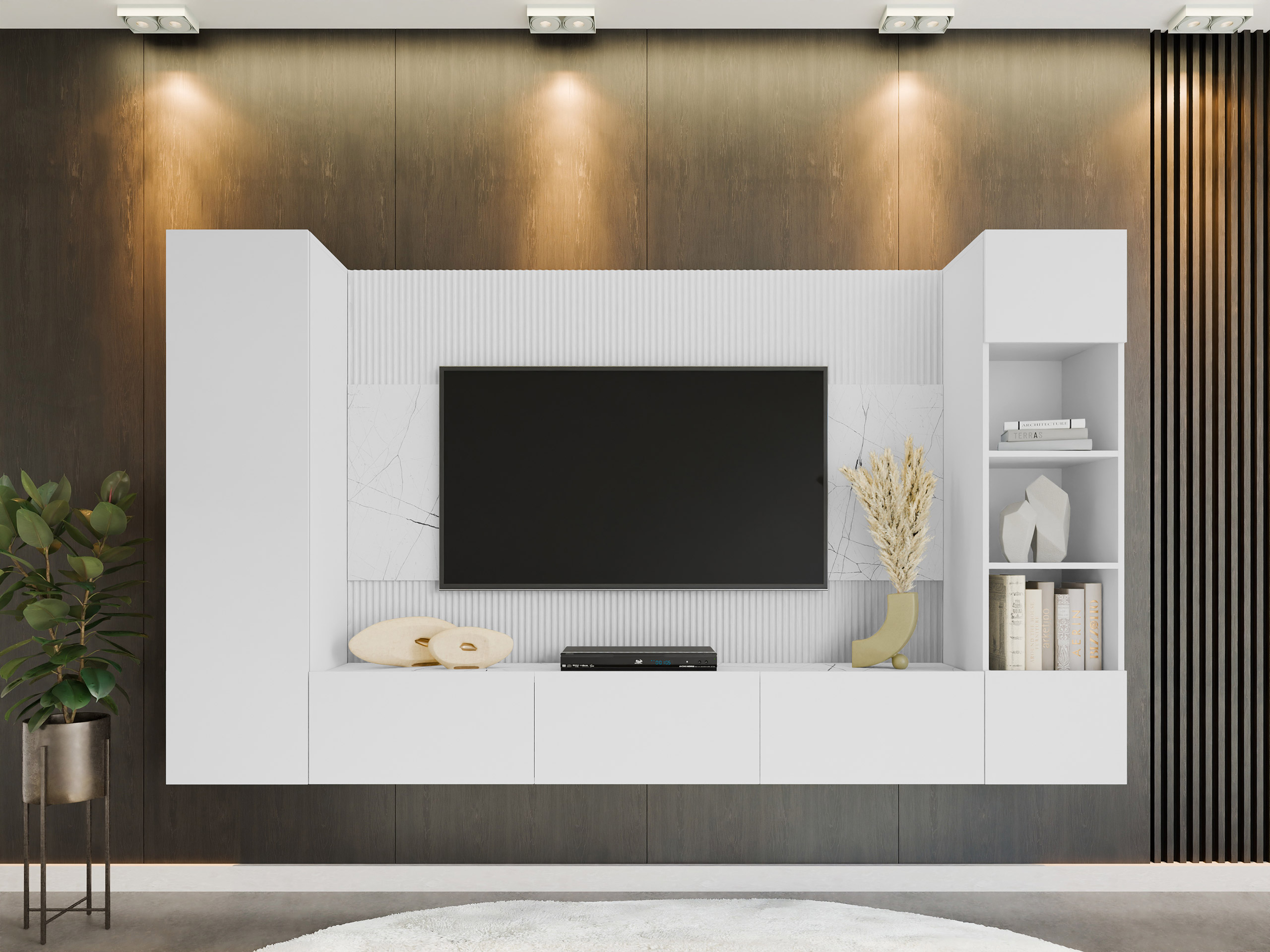 Komplet za dnevno sobo Comfivo Salix IV (Bela + Beli marmor)