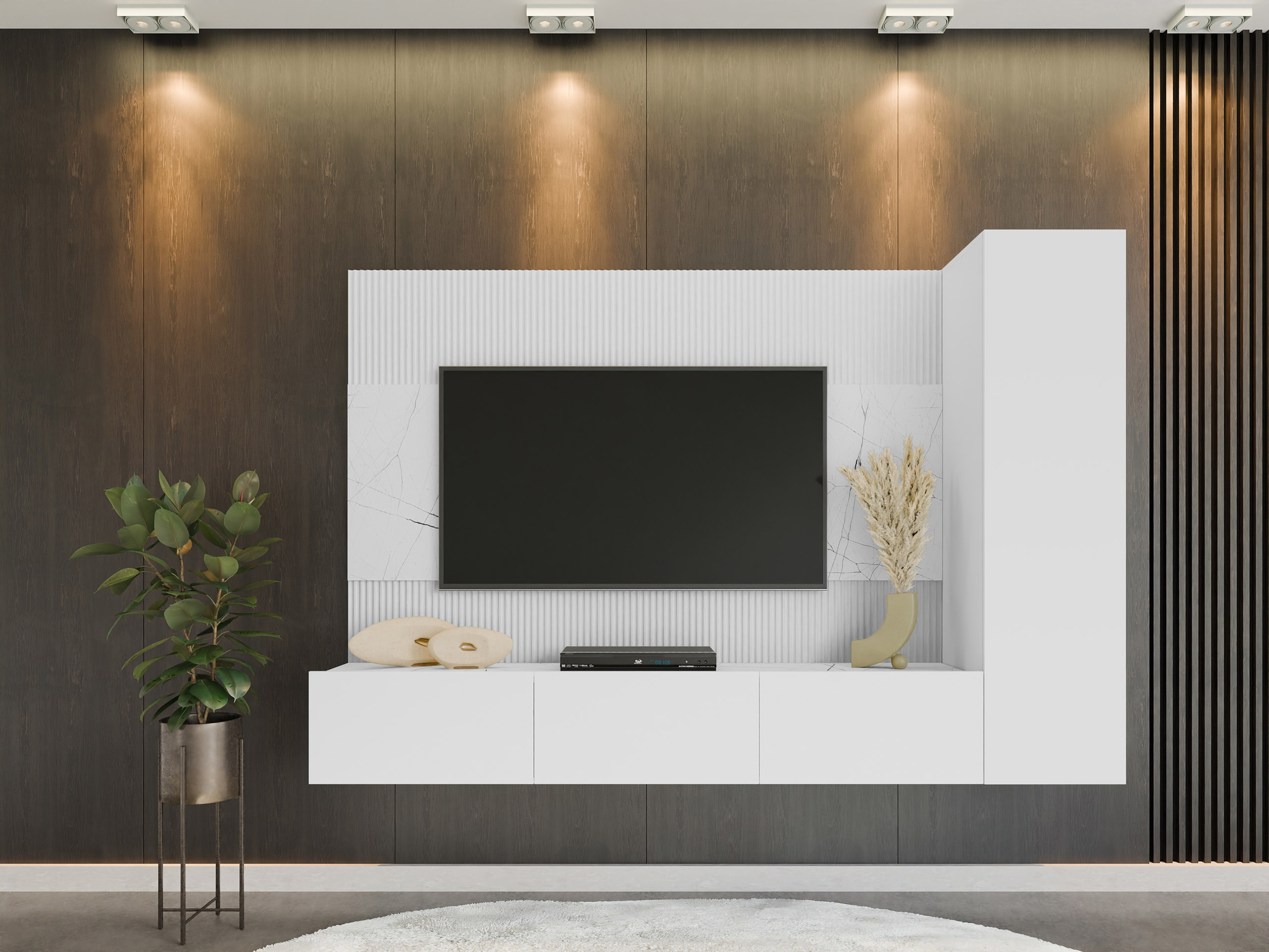 Komplet za dnevno sobo Comfivo Salix VI (Bela + Beli marmor)