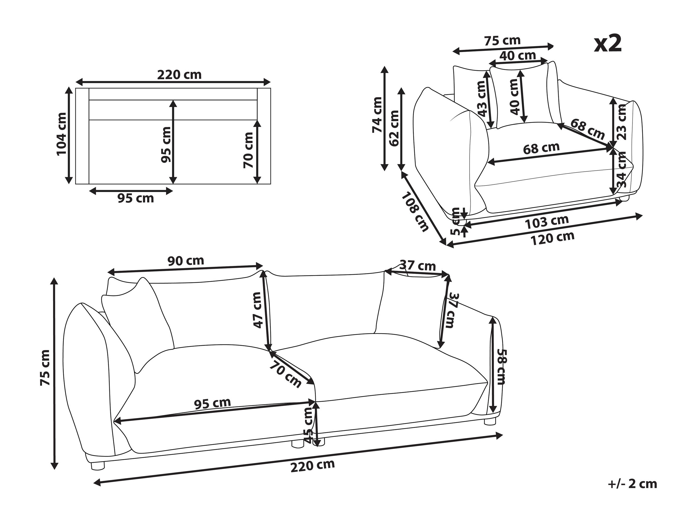 Komplet oblazinjenega pohištva Berwyn 2724 (Roza)