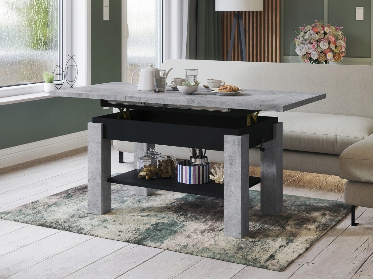 Raztegljiva klubska mizica Glendale 100 (Beton + Črna)