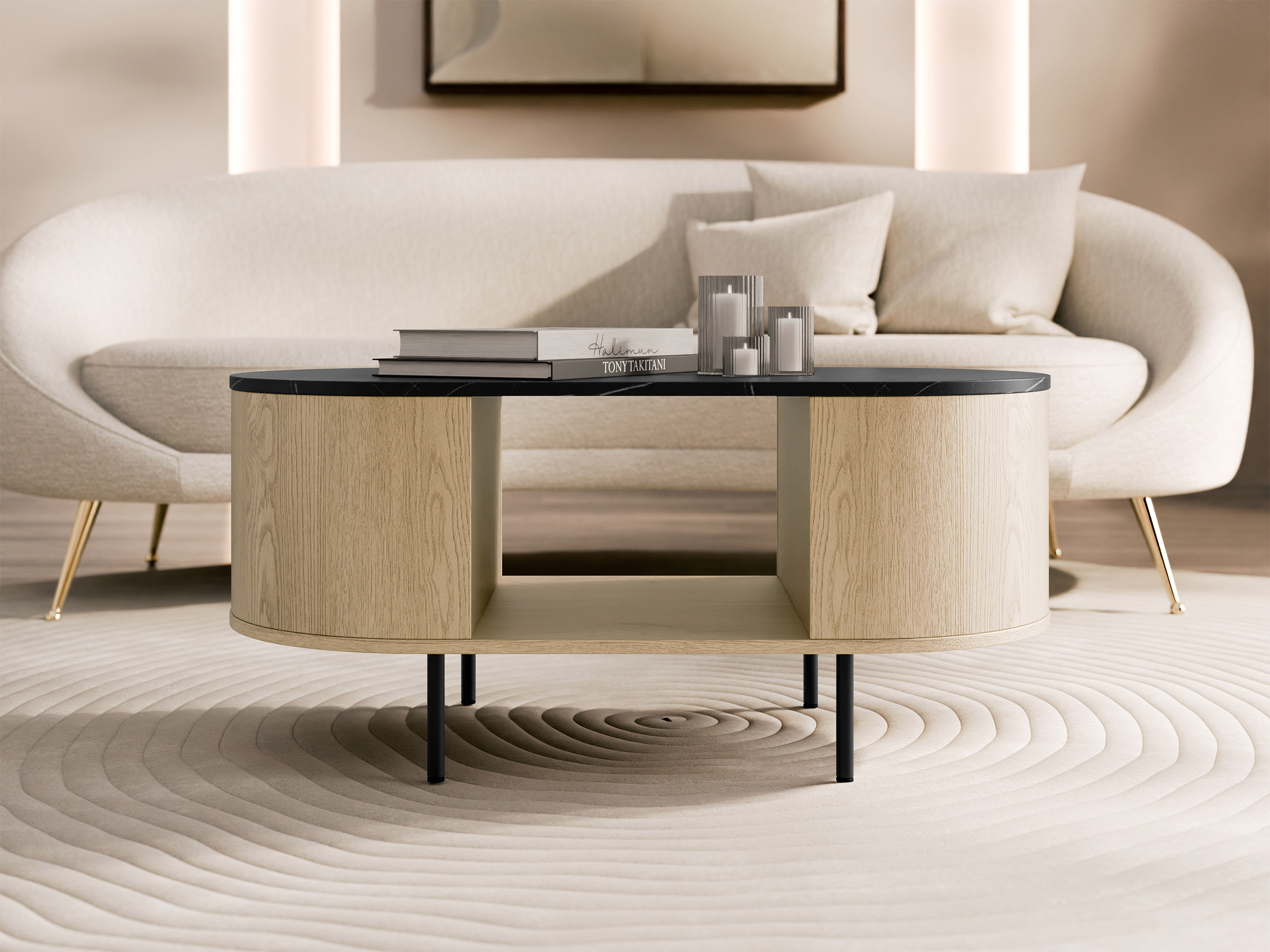 Klubska mizica Comfivo Livtena 104 (Črni marmor + Črna)