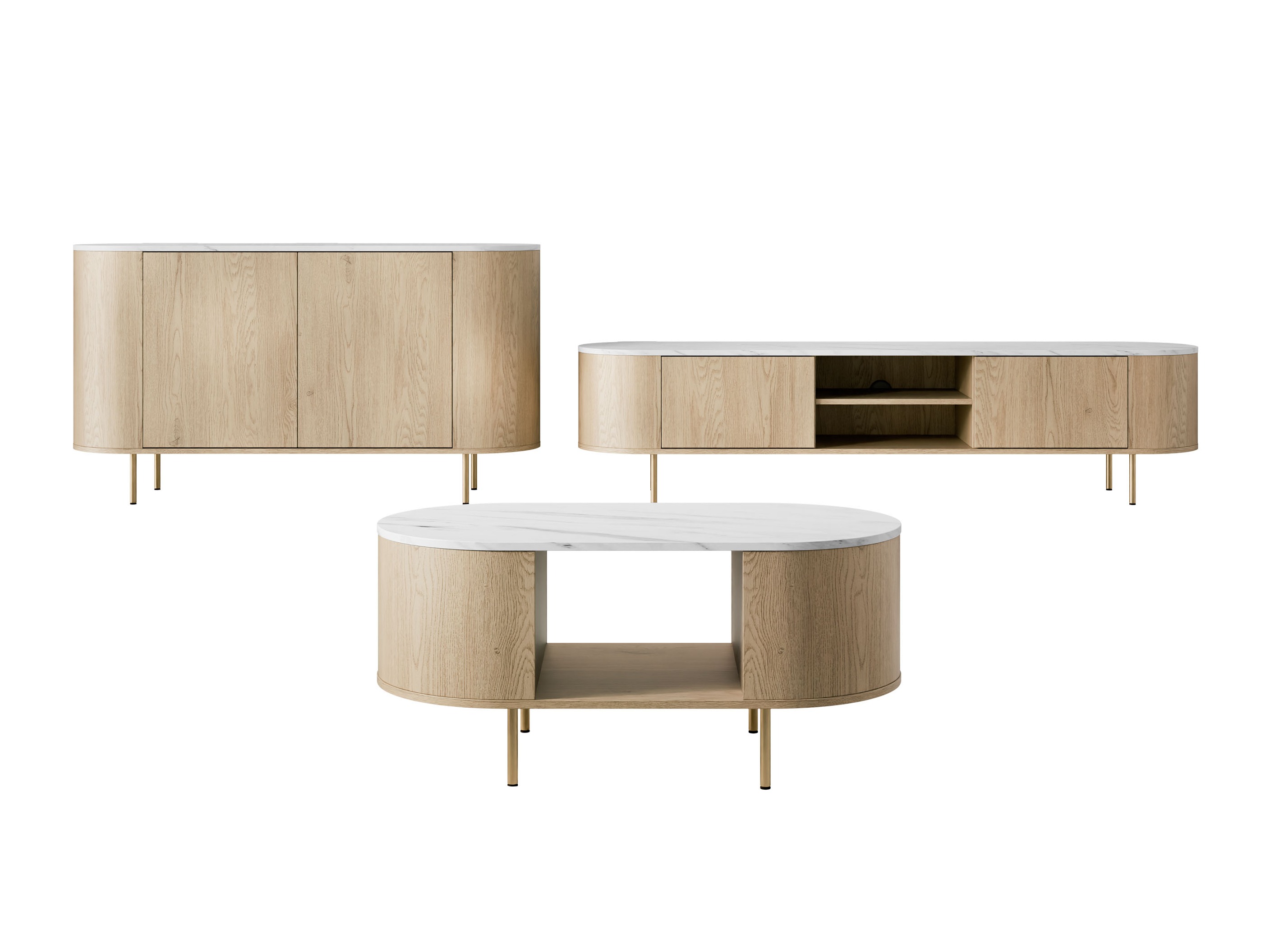 Komplet za dnevno sobo Comfivo Livtena 105 (Beli marmor + Zlata)