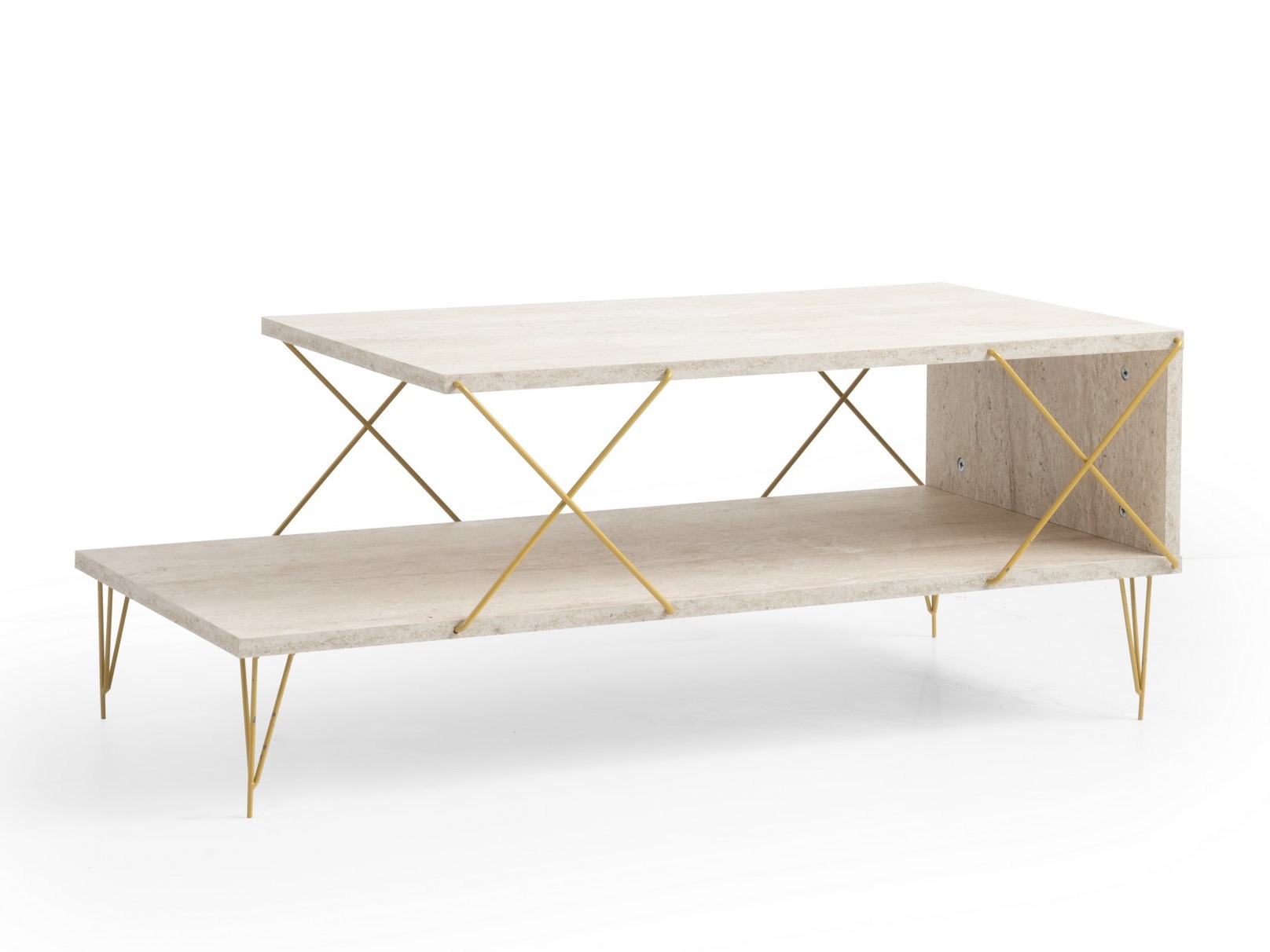 Klubska mizica Kailua 384 (Svetel travertin + Zlata)