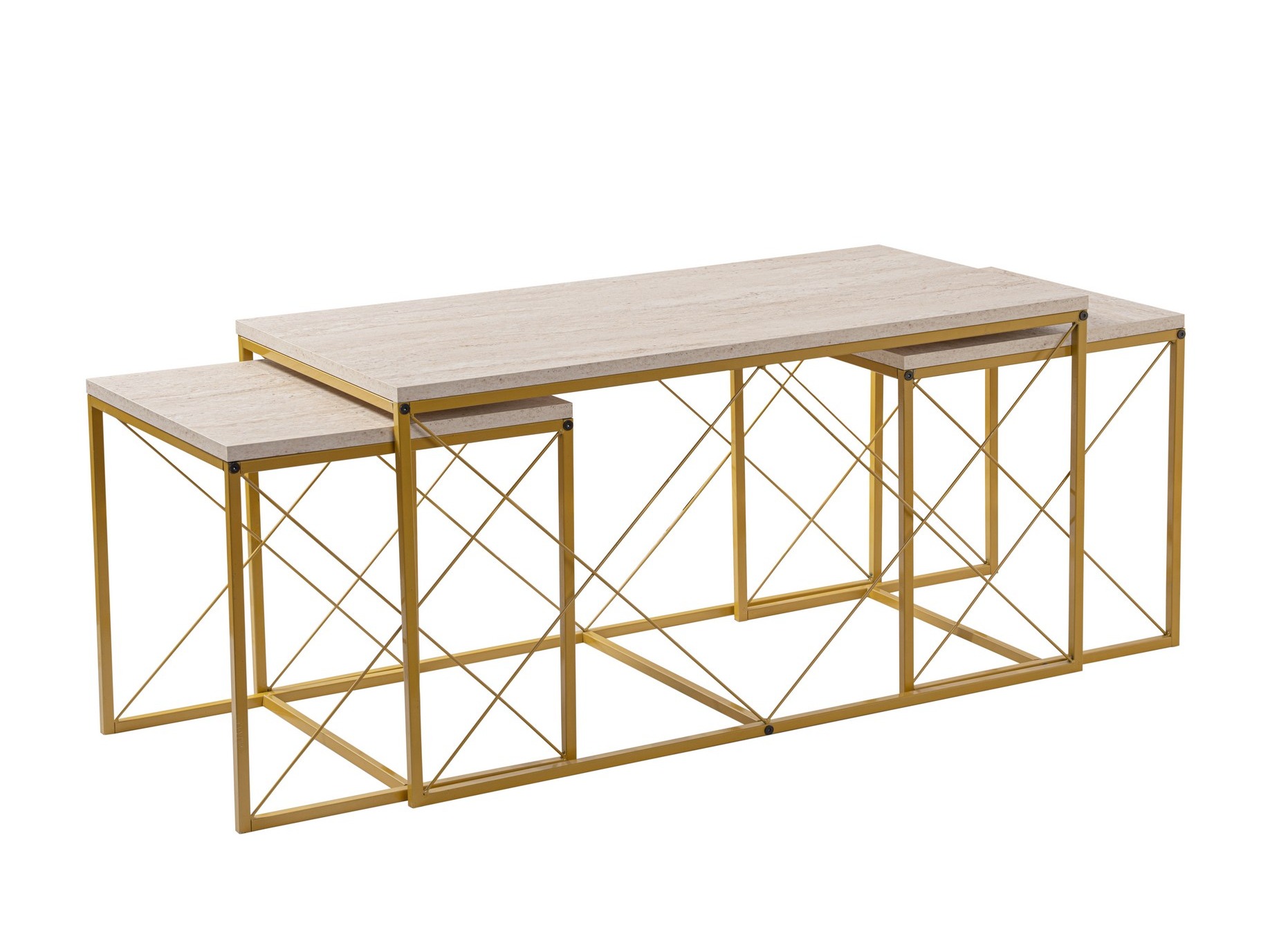 Komplet klubskih mizic Kailua 2619 (Svetel travertin + Zlata)