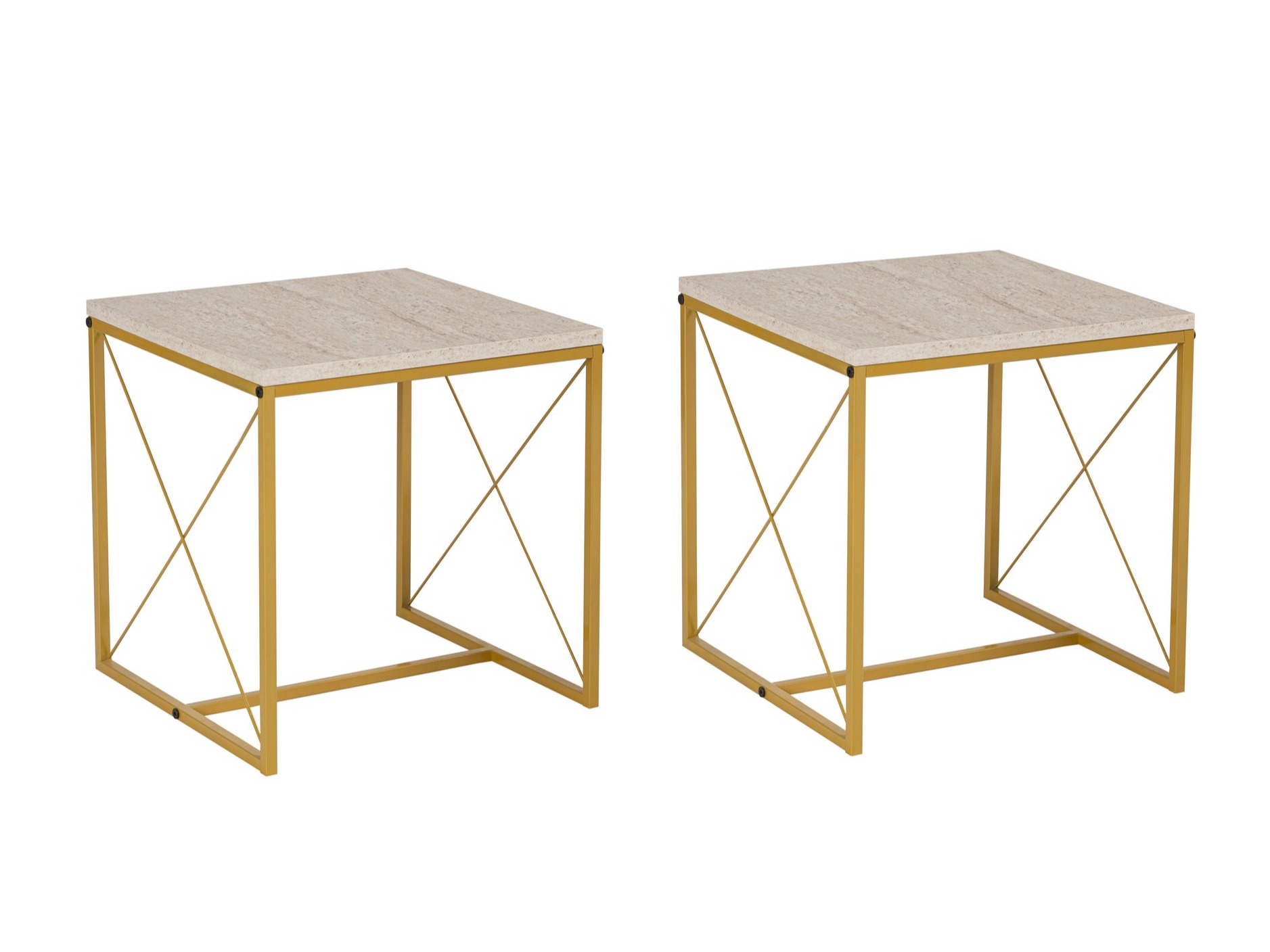 Komplet klubskih mizic Kailua 2619 (Svetel travertin + Zlata)