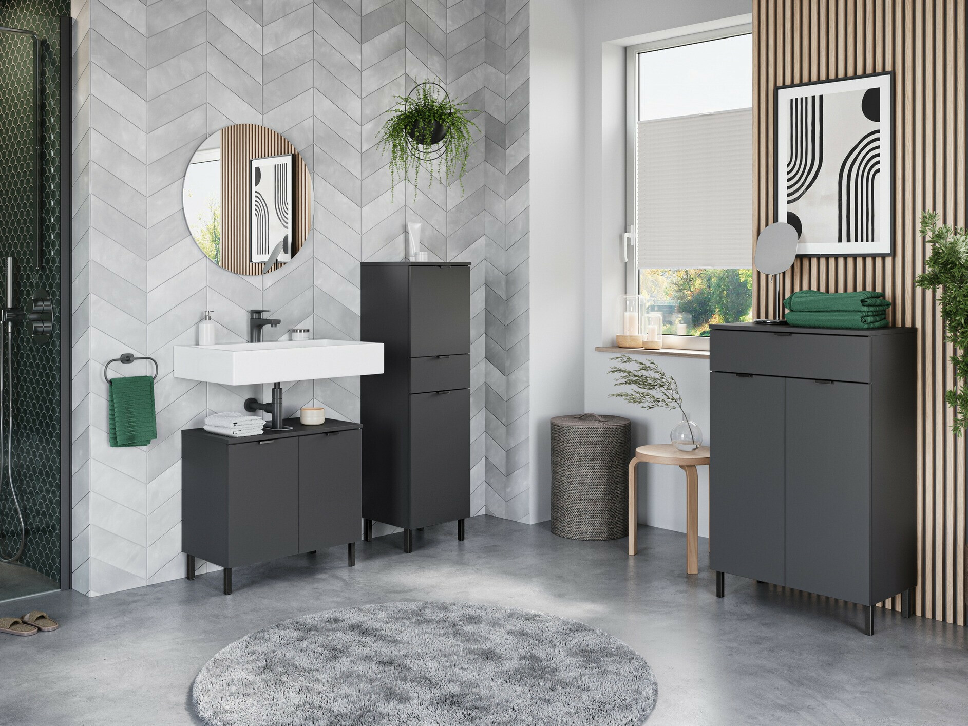 Prostostoječa kopalniška omarica za umivalnik Felfere 100 (Antracit)