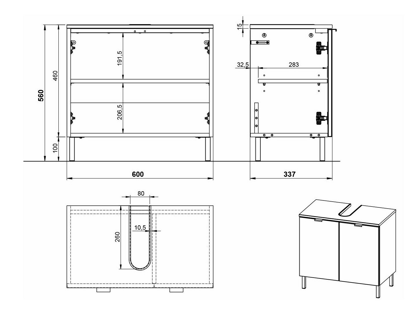 Prostostoječa kopalniška omarica za umivalnik Felfere 100 (Antracit)