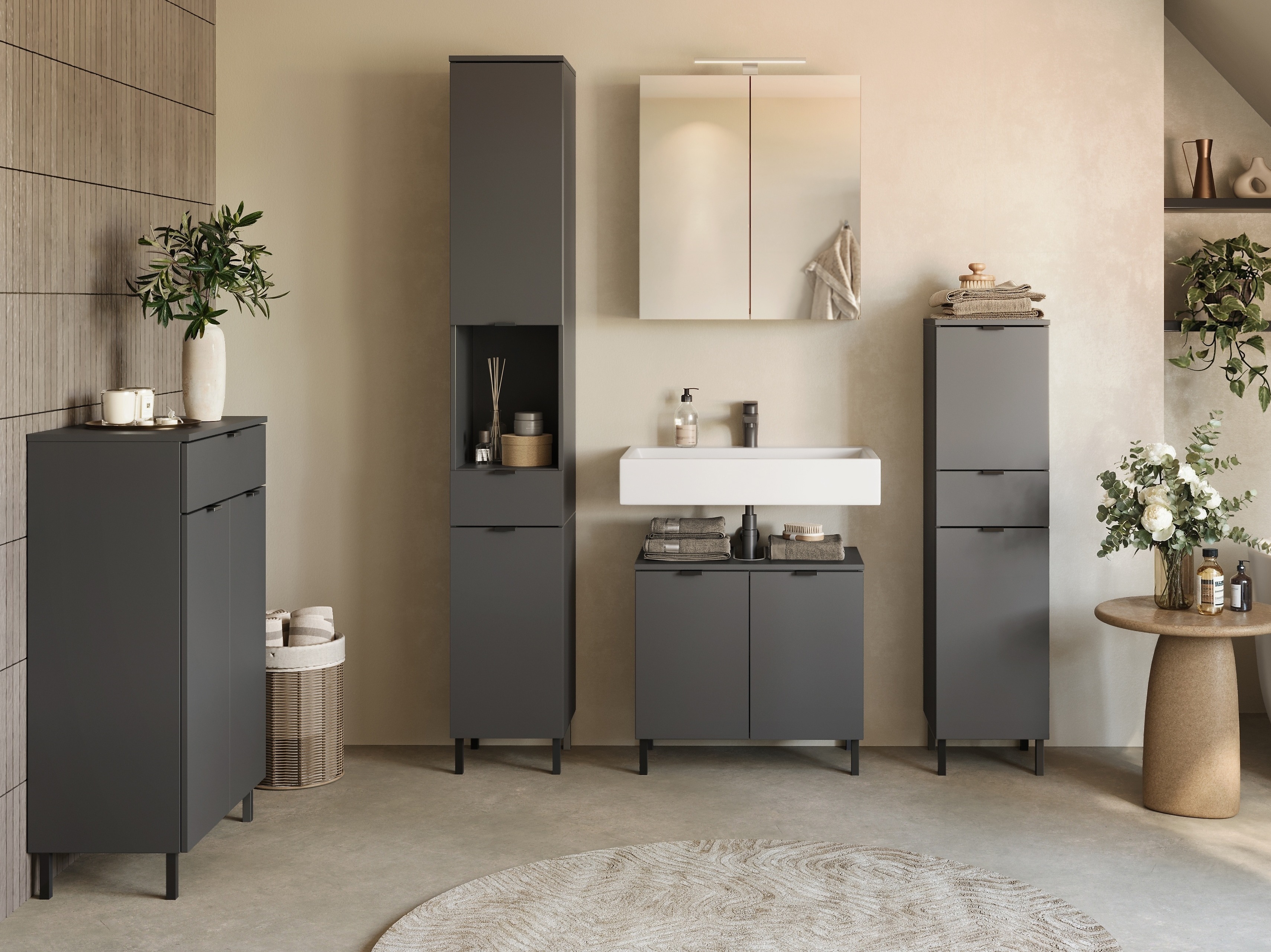 Prostostoječa kopalniška omarica za umivalnik Felfere 100 (Antracit)