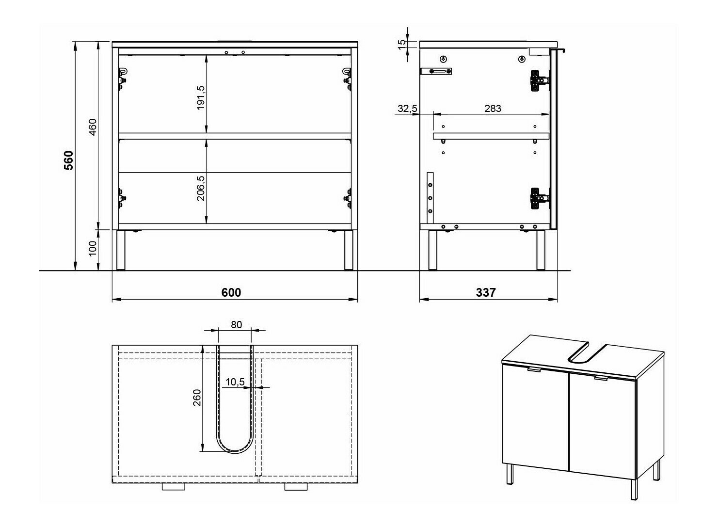 Prostostoječa kopalniška omarica za umivalnik Felfere 100 (Kašmir)
