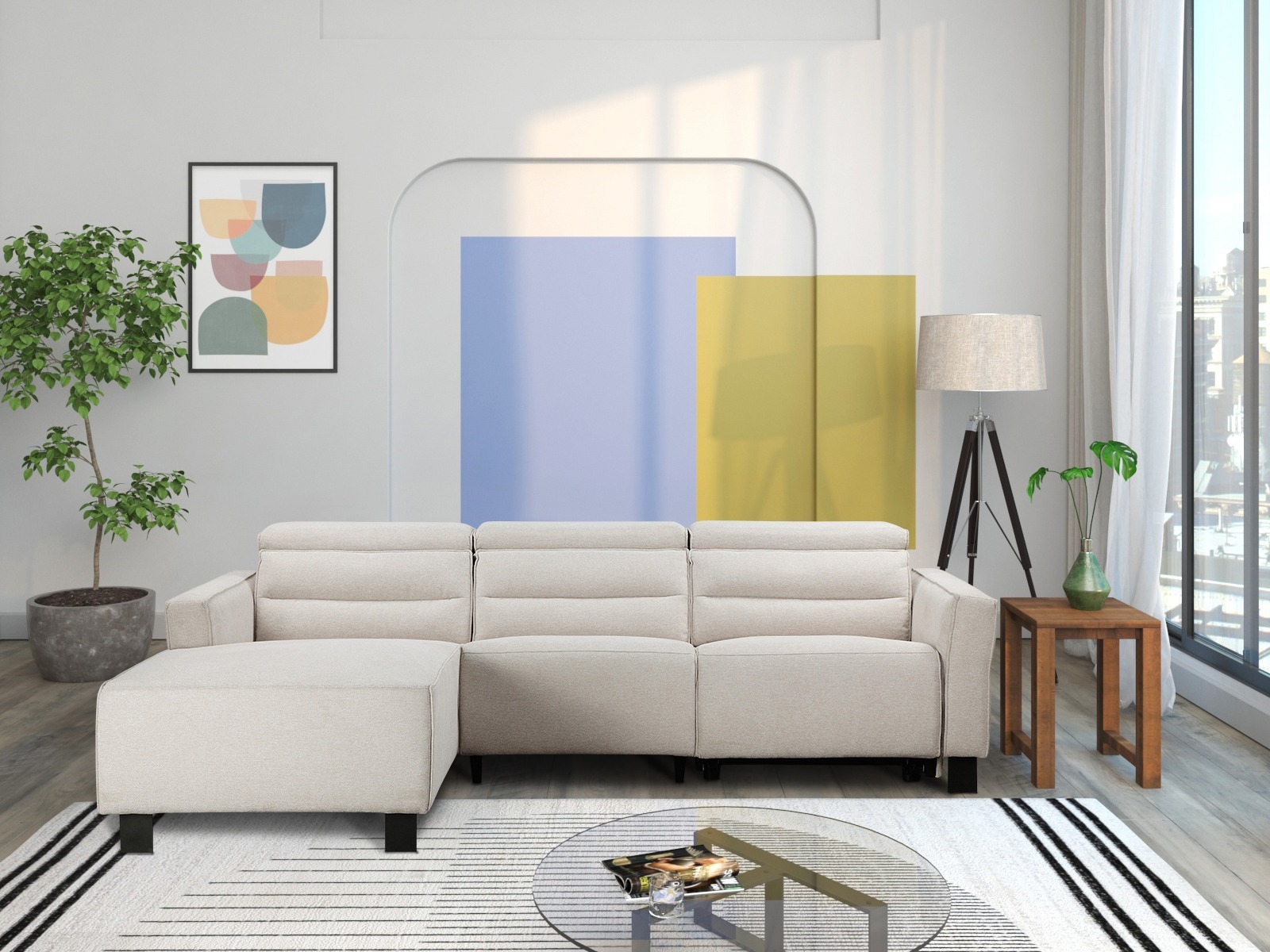 Kotna garnitura s počivalnikom Denton 1486 (Krema)