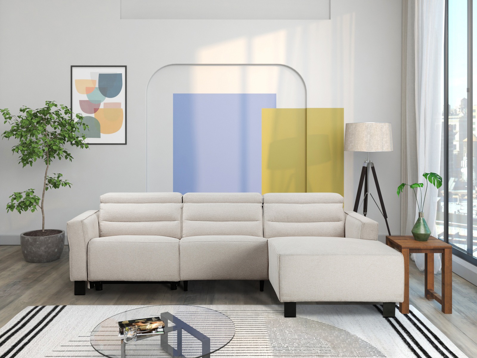 Kotna garnitura s počivalnikom Denton 1487 (Krema)