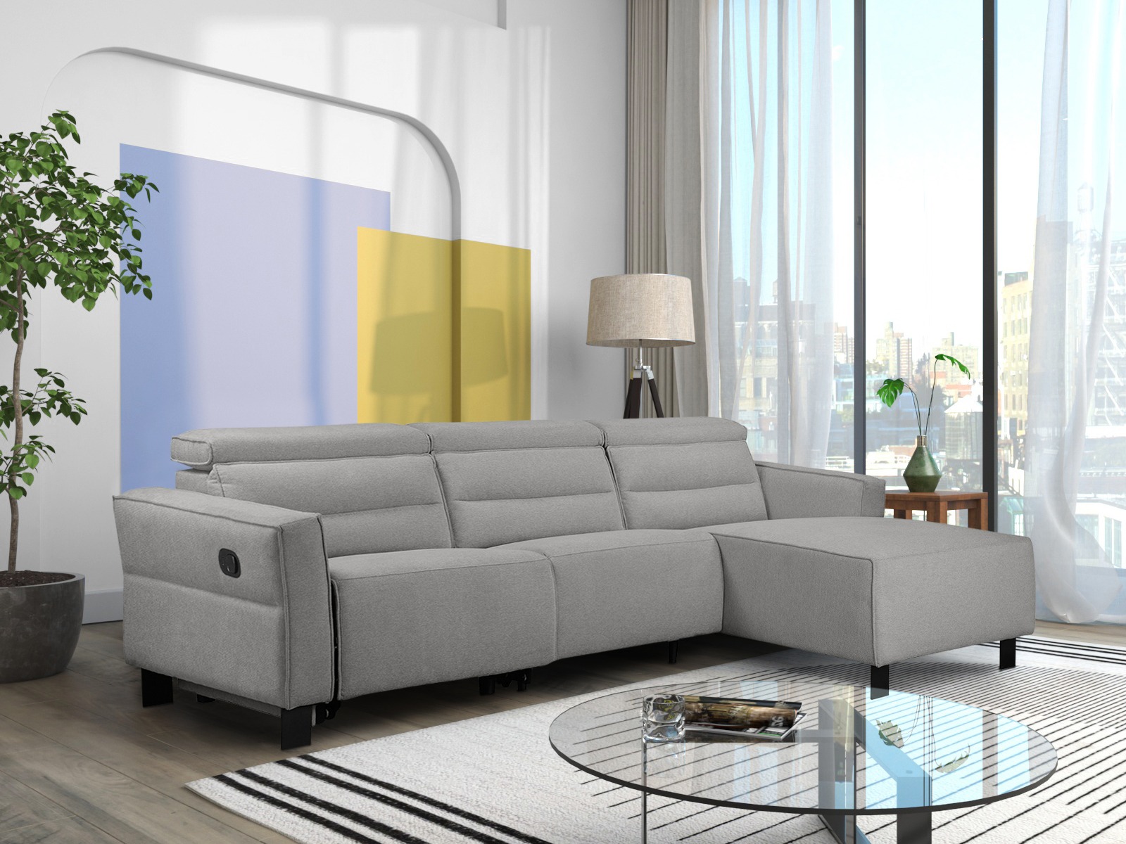 Kotna garnitura s počivalnikom Denton 1487 (Svetlo siva)