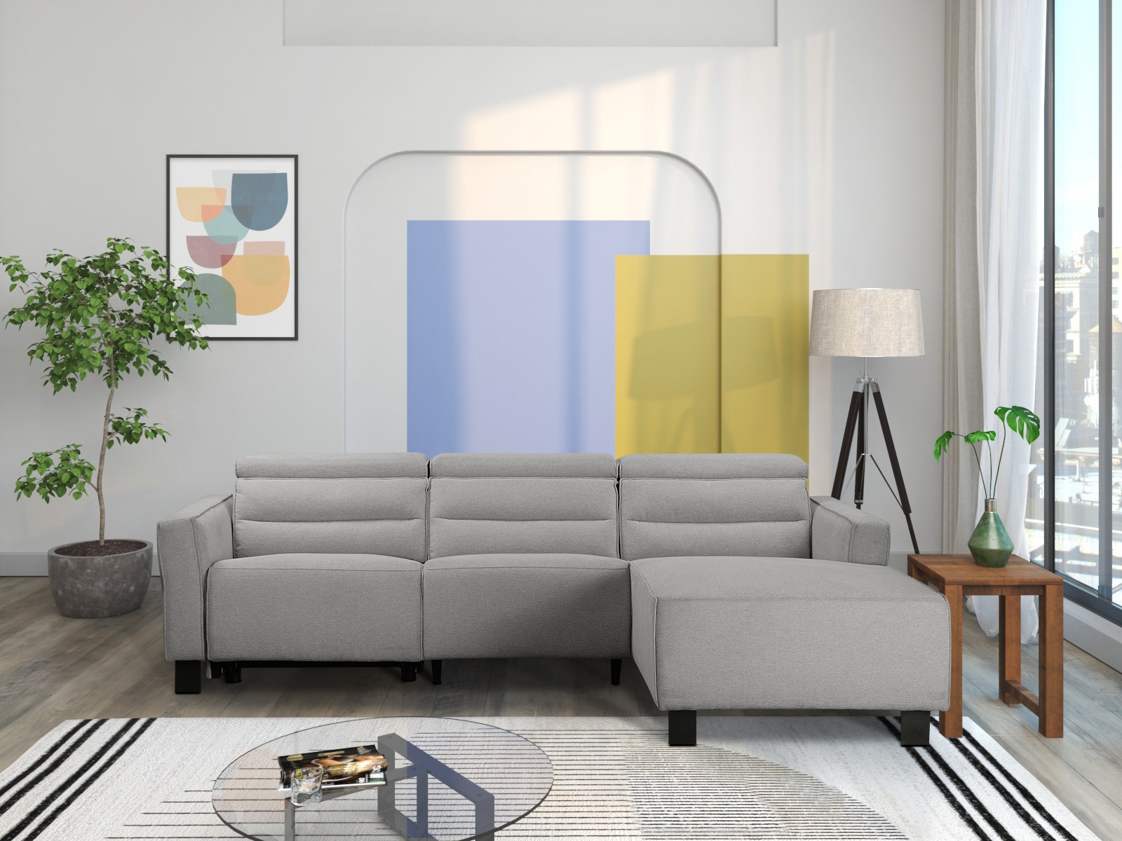 Kotna garnitura s počivalnikom Denton 1487 (Svetlo siva)