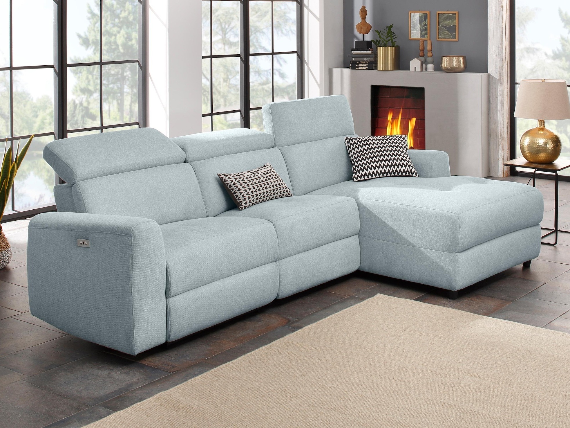 Kotna garnitura s počivalnikom Denton 1490 (Svetlo modra)