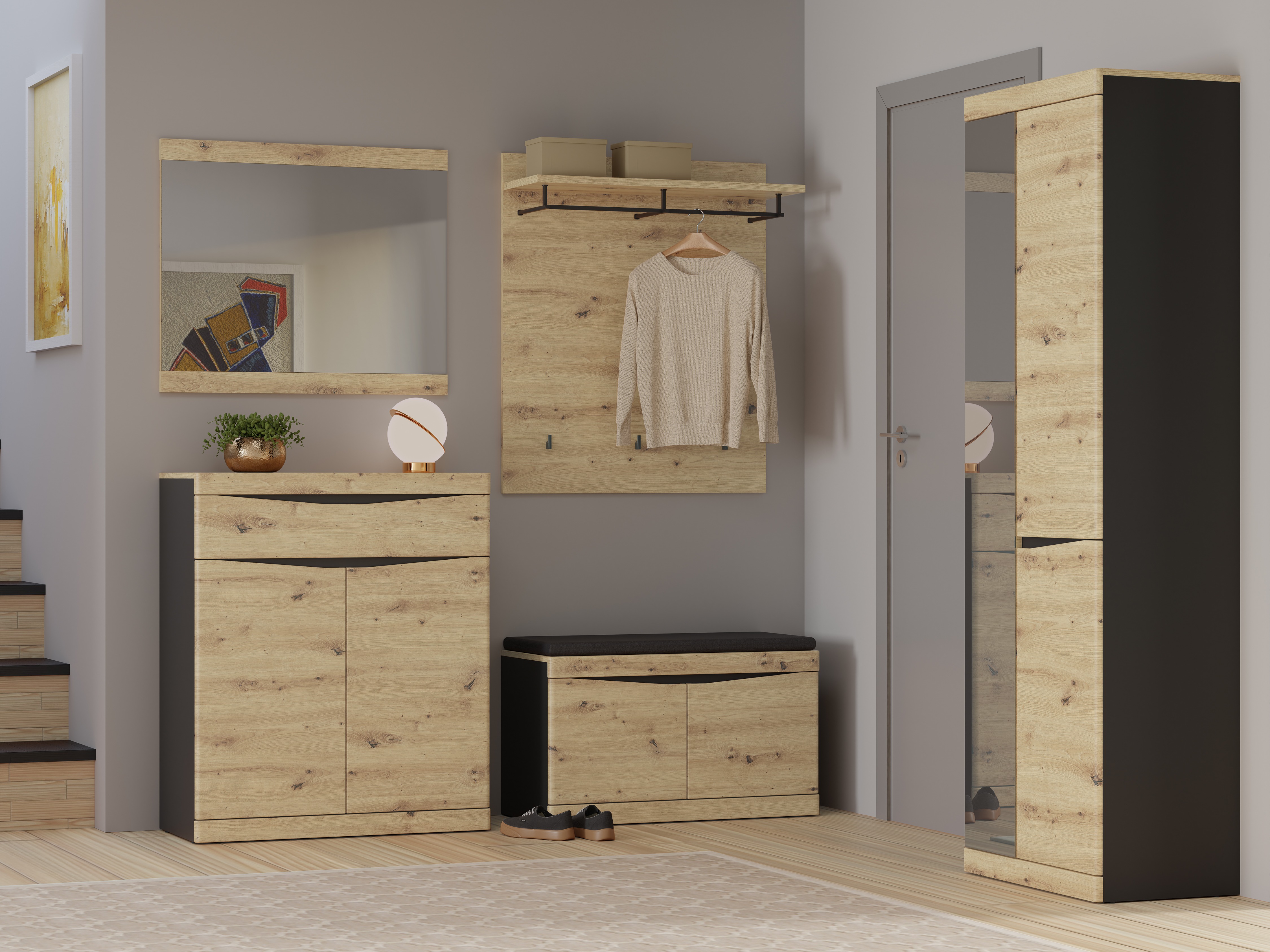 Komplet za predsobo Venlori 119 (Artisan hrast + Antracit)