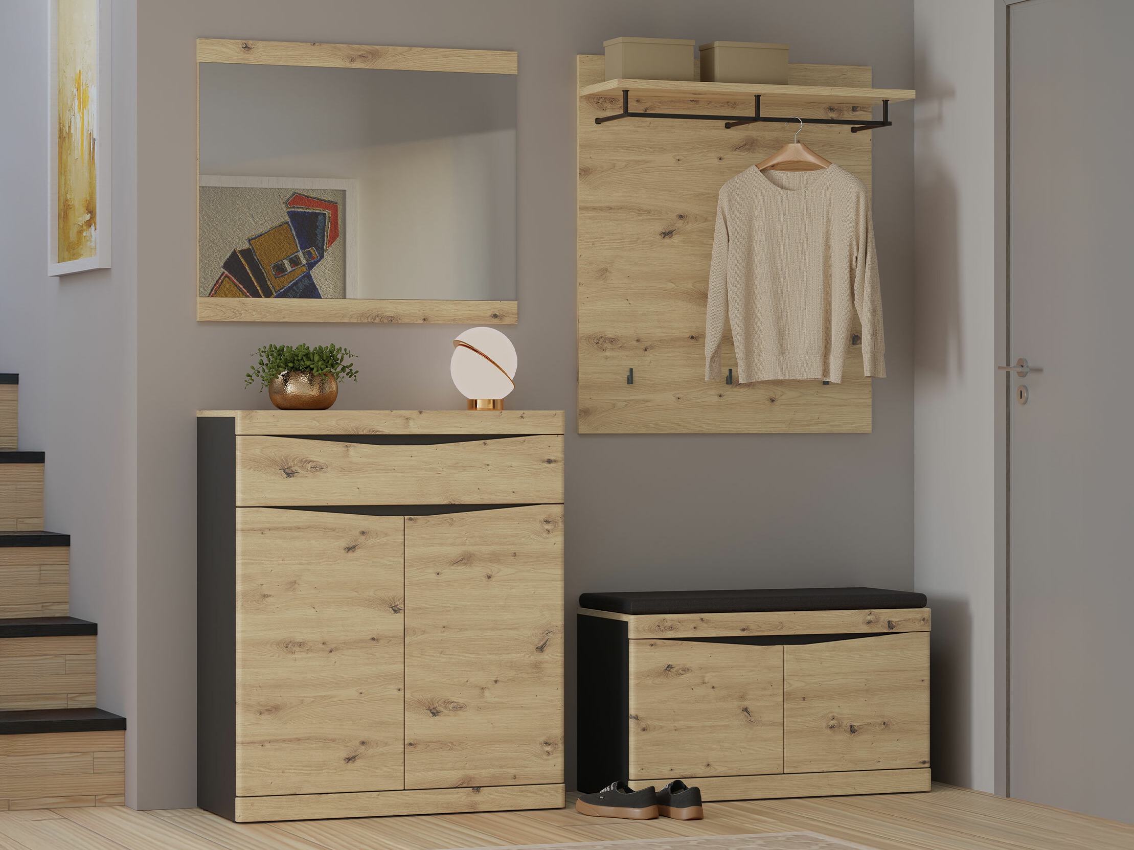 Komplet za predsobo Venlori 119 (Artisan hrast + Antracit)