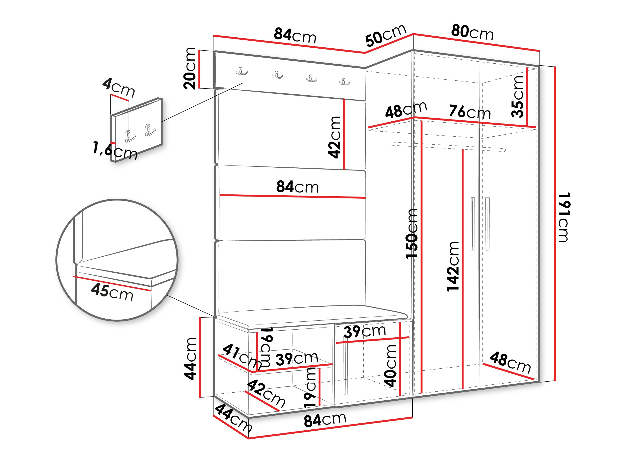 Komplet za predsobo Hartford 526 (Bela)