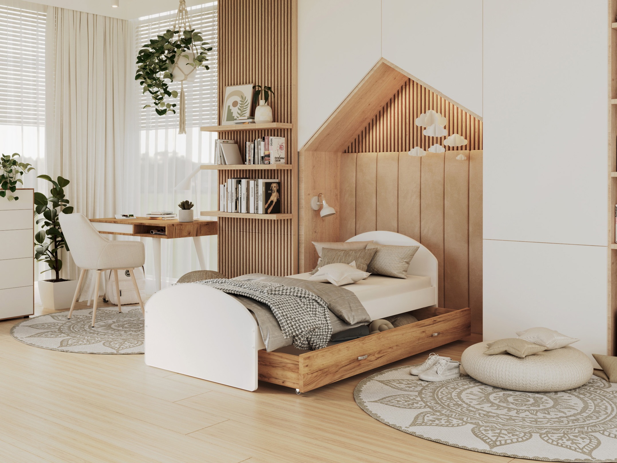 Postelja Aurora 177 (Bela + Craft hrast)